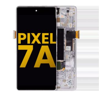 OLED Display mit Rahmen (mit Fingerprint Sensor) für Google Pixel 7a 5G (professionell aufgearbeitet) (Snow)
