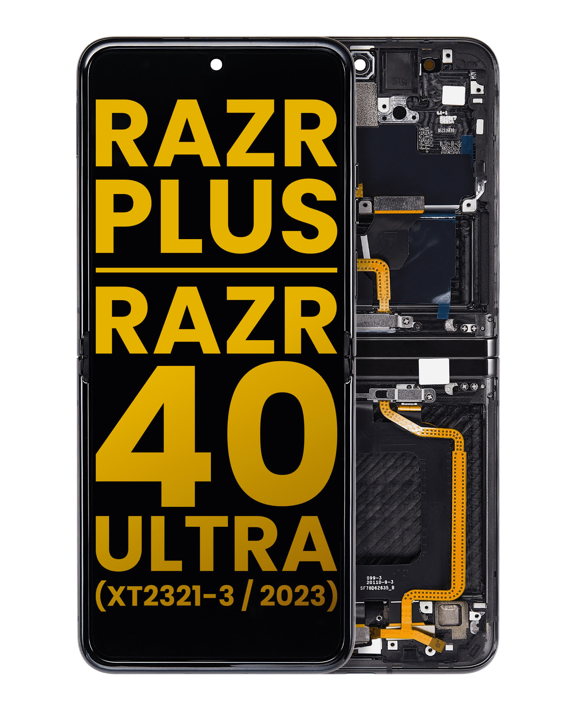 Inner OLED Display mit Rahmen für Motorola Moto Razr Plus 2023 / Razr 40 Ultra (XT2321 / 2023) (professionell aufgearbeitet) (Infinite Black)