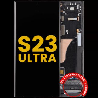 OLED Display mit Rahmen für Samsung Galaxy S23 Ultra (US & International) (professionell aufgearbeitet) (Graphite / Red)