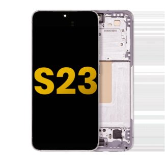 OLED Display mit Rahmen für Samsung Galaxy S23 5G (US & International) (professionell aufgearbeitet) (Pink / Lavender)