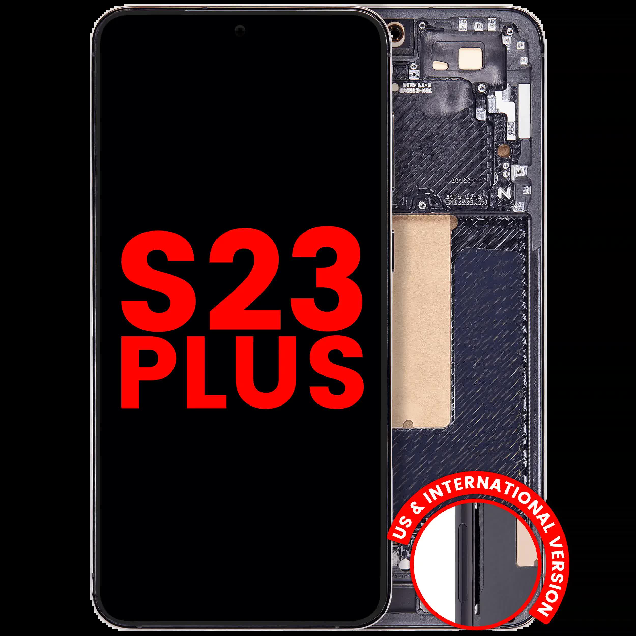 OLED Display mit Rahmen für Samsung Galaxy S23 Plus (US & International) (Aftermarket Plus) (Phantom Black)