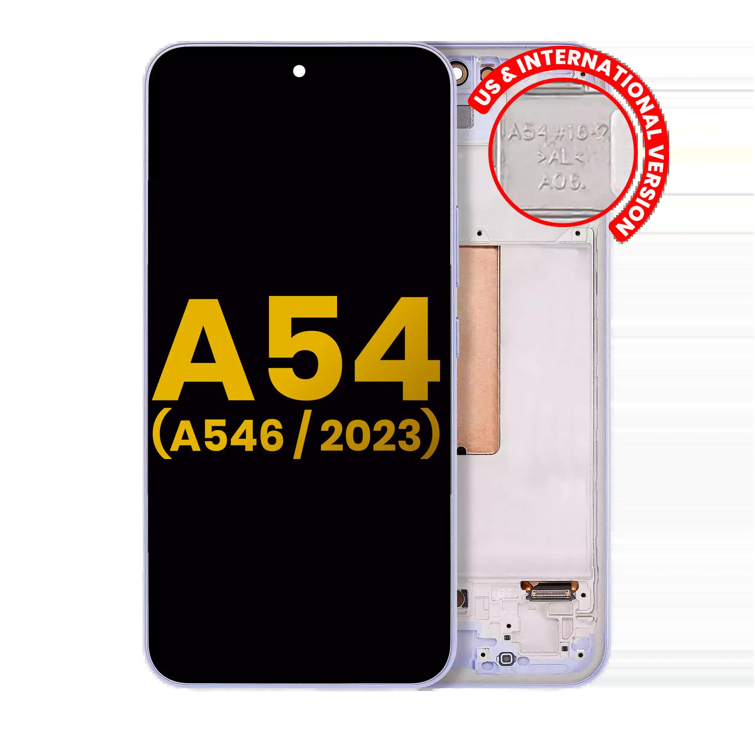 OLED Display mit Rahmen für Samsung Galaxy A54 5G (A546 / 2023) (US & Internationa Versionl) (professionell aufgearbeitet) (Violet (Violett))