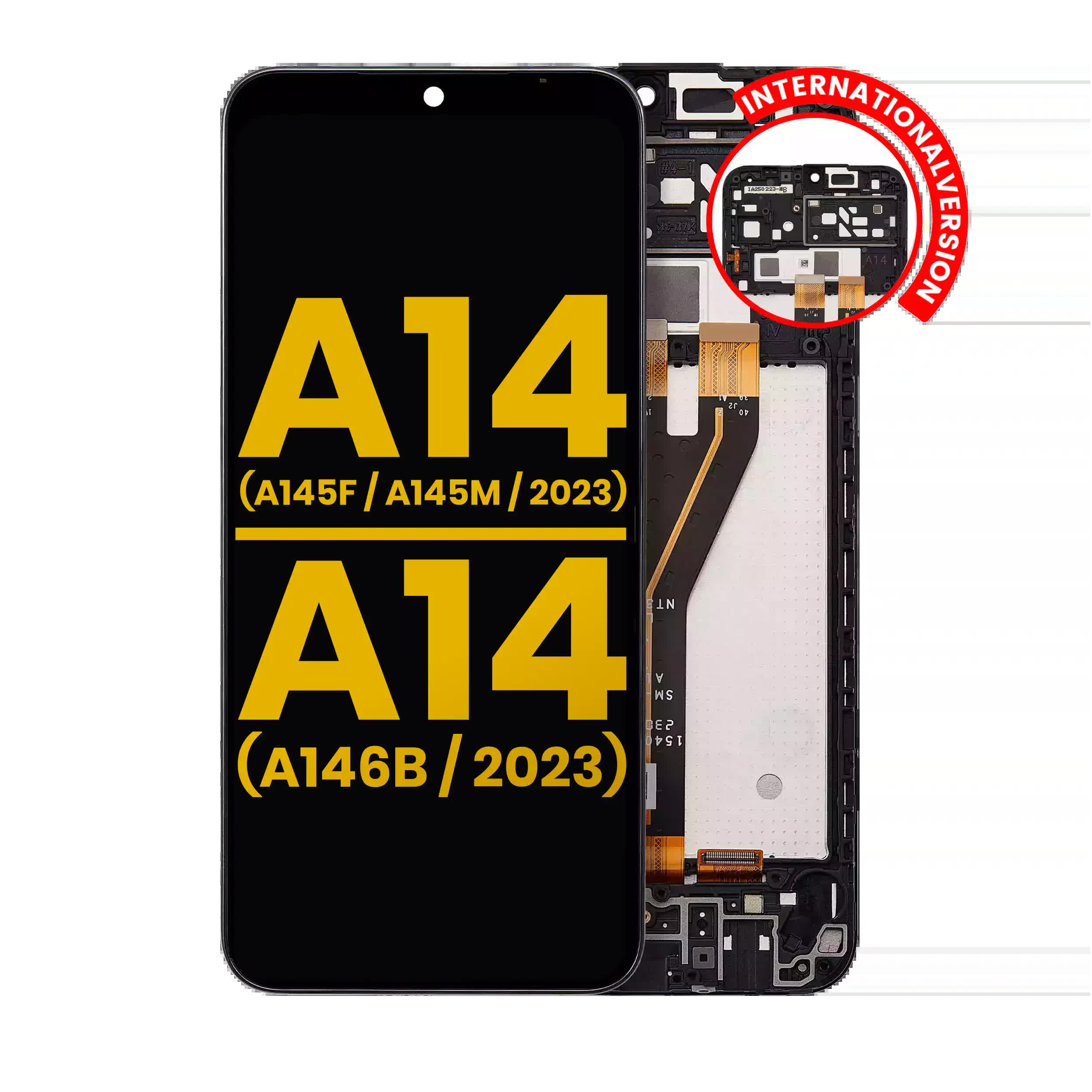 LCD Display mit Rahmen für Samsung Galaxy A14 4G (A145F / A145M / 2023) / A14 5G (A146B / 2023) (International Version) (professionell aufgearbeitet)