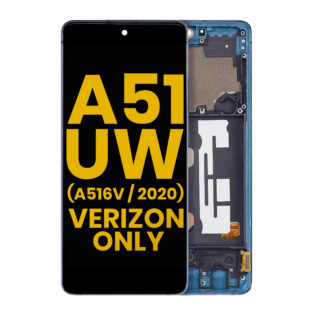 OLED Display mit Rahmen für Samsung Galaxy A51 5G UW (A516V / 2020) (Verizon 5G UW Rahmen einzeln) (professionell aufgearbeitet) (Prism Bricks Blue)