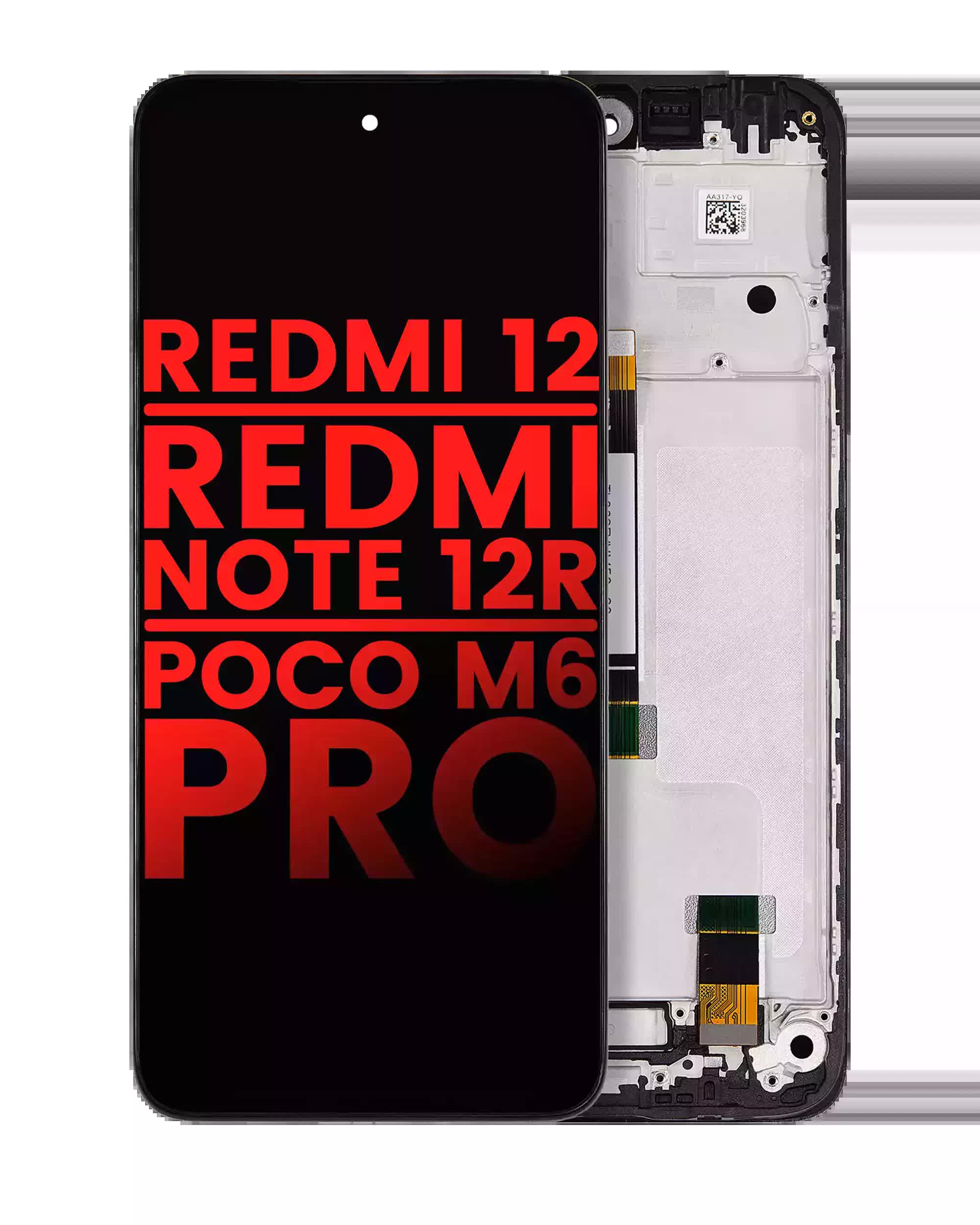 LCD Display mit Rahmen für Xiaomi Redmi 12 4G / Redmi 12 5G / Redmi Note 12R / Poco M6 Pro (Aftermarket Plus)