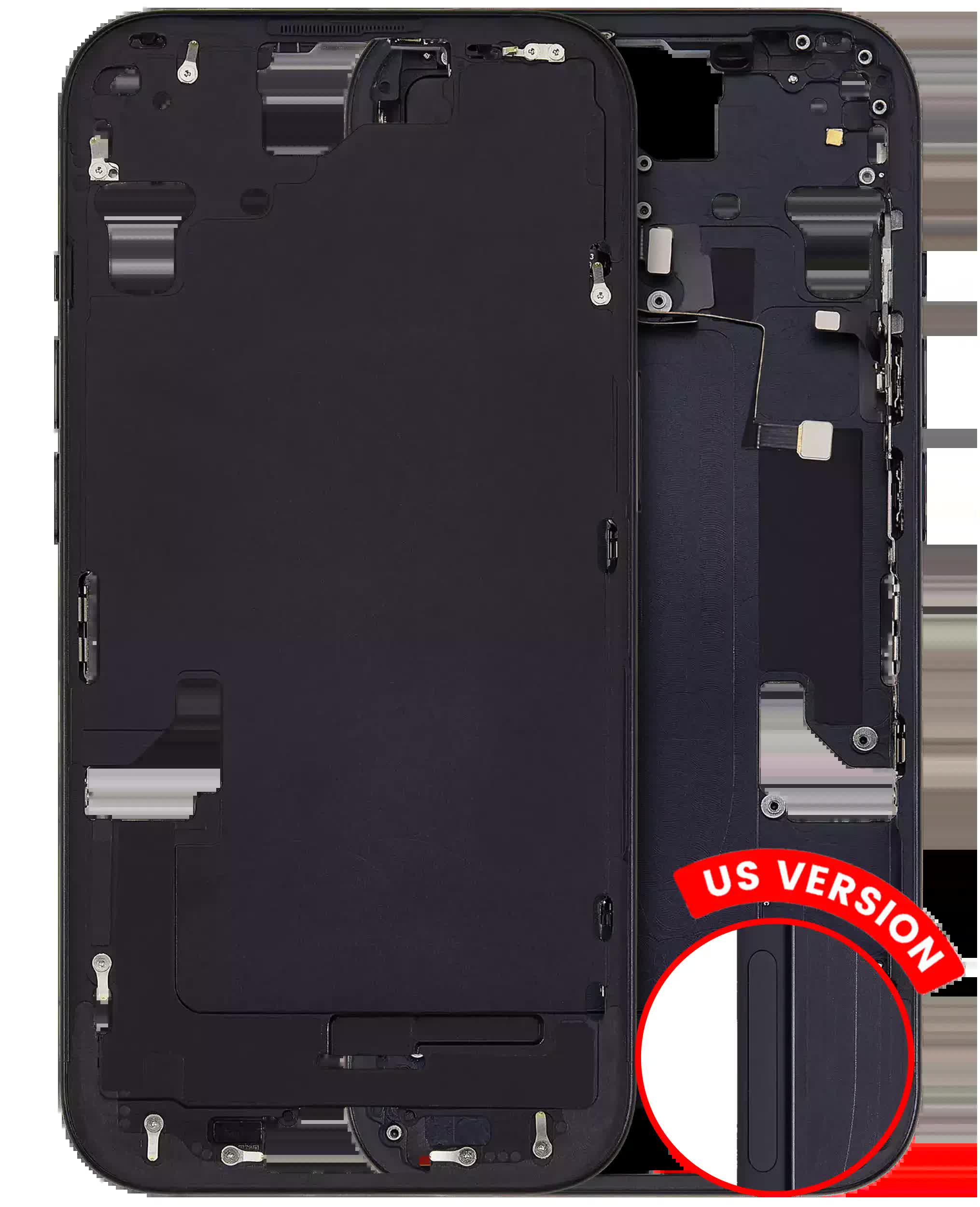 Mittelrahmen mit Kleinteilen für iPhone 15 (US-Version) (Aftermarket Plus) (Black (Schwarz))
