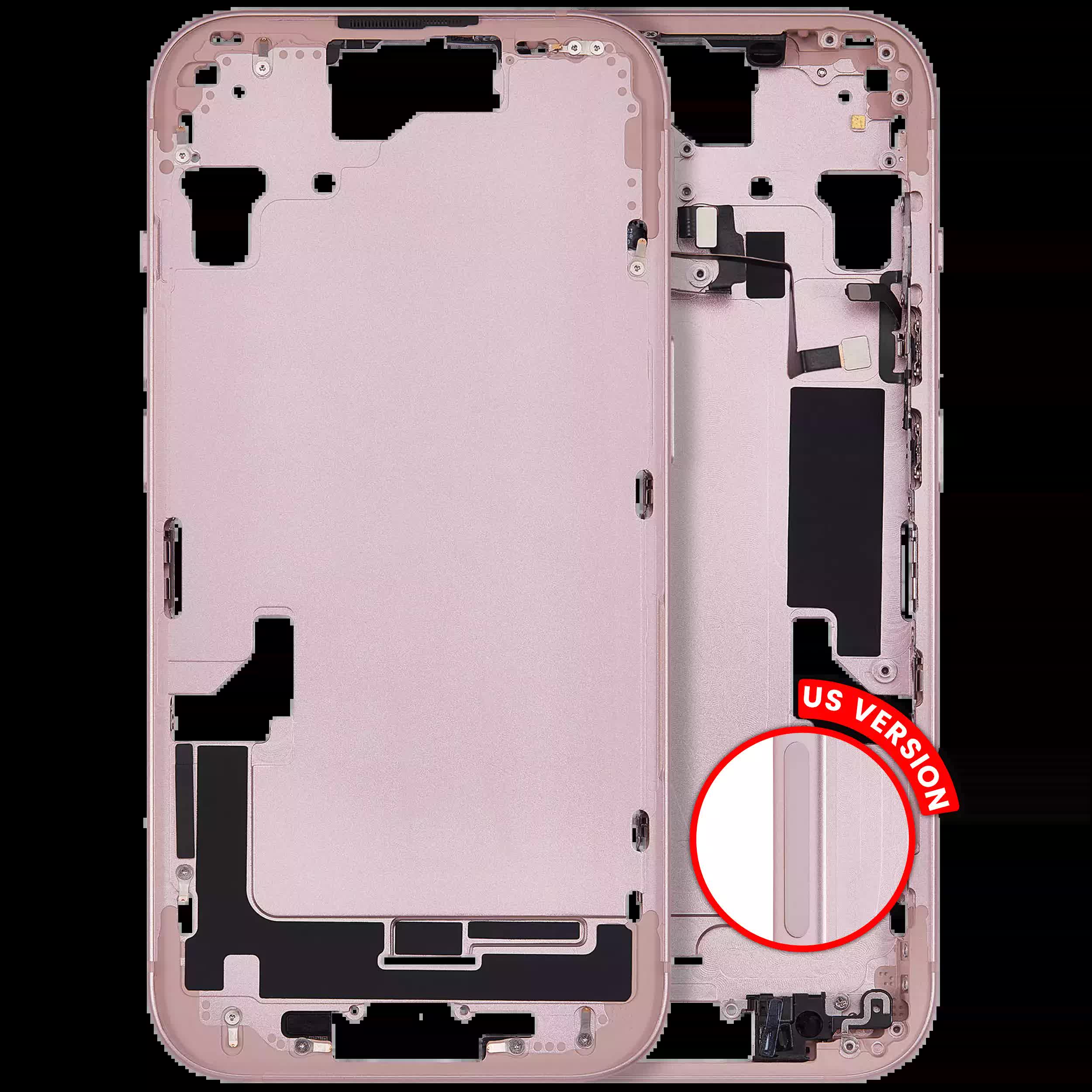 Mittelrahmen mit Kleinteilen für iPhone 15 (US-Version) (Aftermarket Plus) (Pink (Rosa))