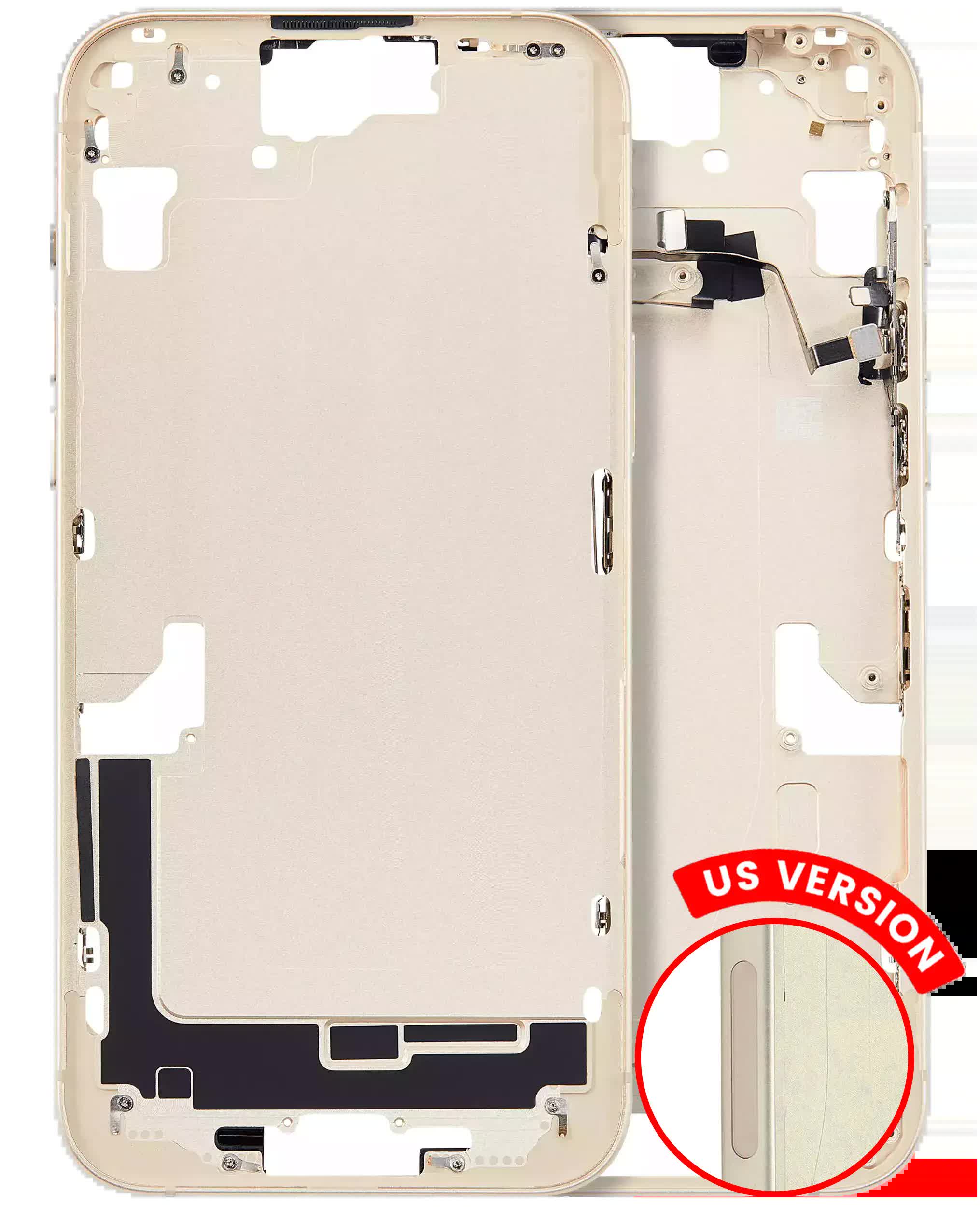 Mittelrahmen mit Kleinteilen für iPhone 15 Plus (US-Version) (Aftermarket Plus) (Yellow)