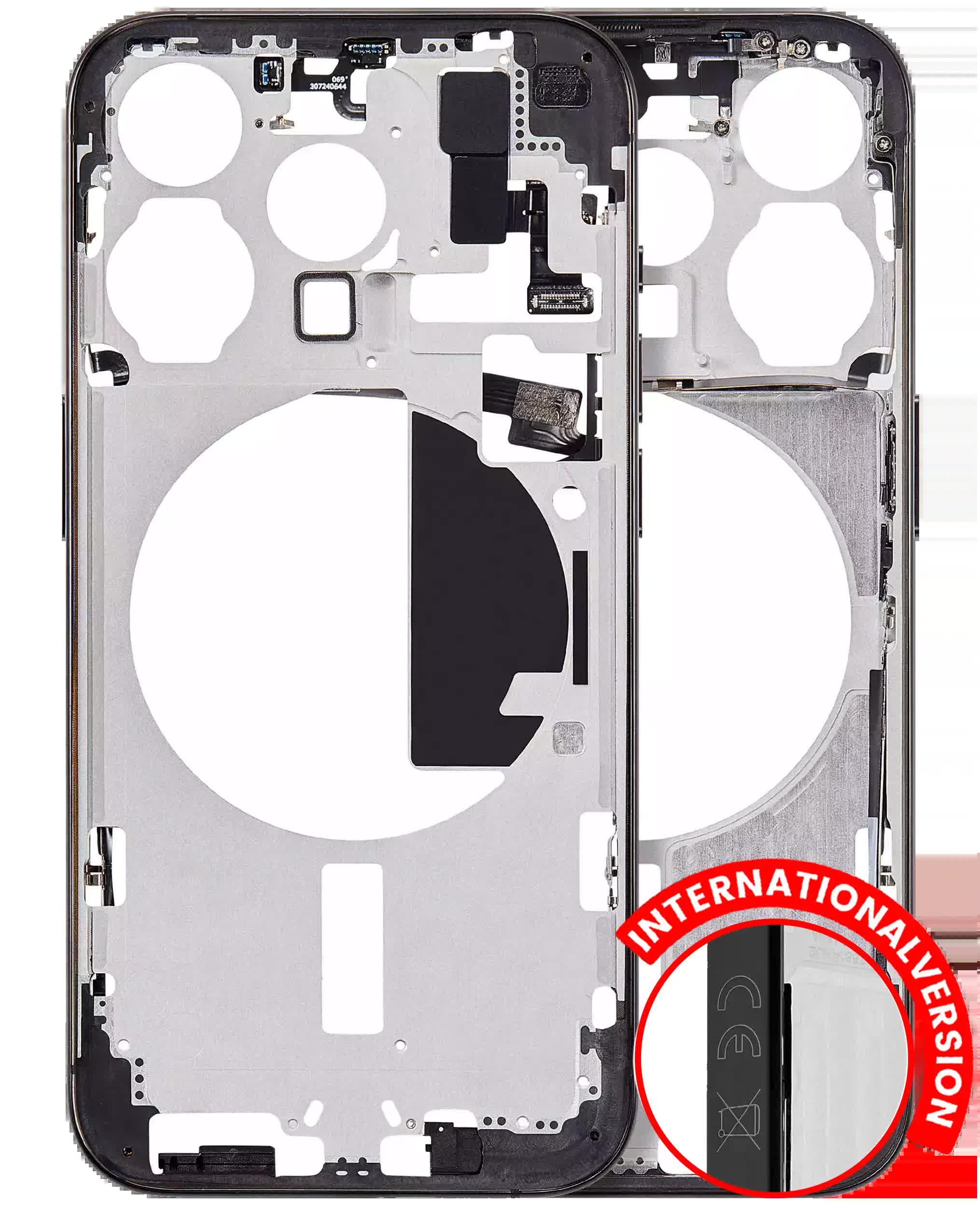 Mittelrahmen mit Kleinteilen für iPhone 15 Pro (EU / globale Version) (Aftermarket Plus) (Black Titanium)