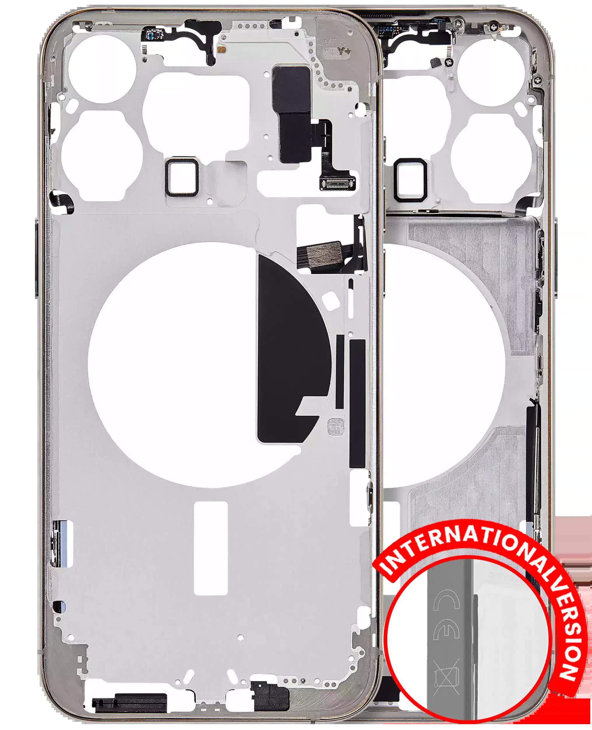 Mittelrahmen mit Kleinteilen für iPhone 15 Pro Max (EU / globale Version) (Aftermarket Plus) (Natural Titanium)