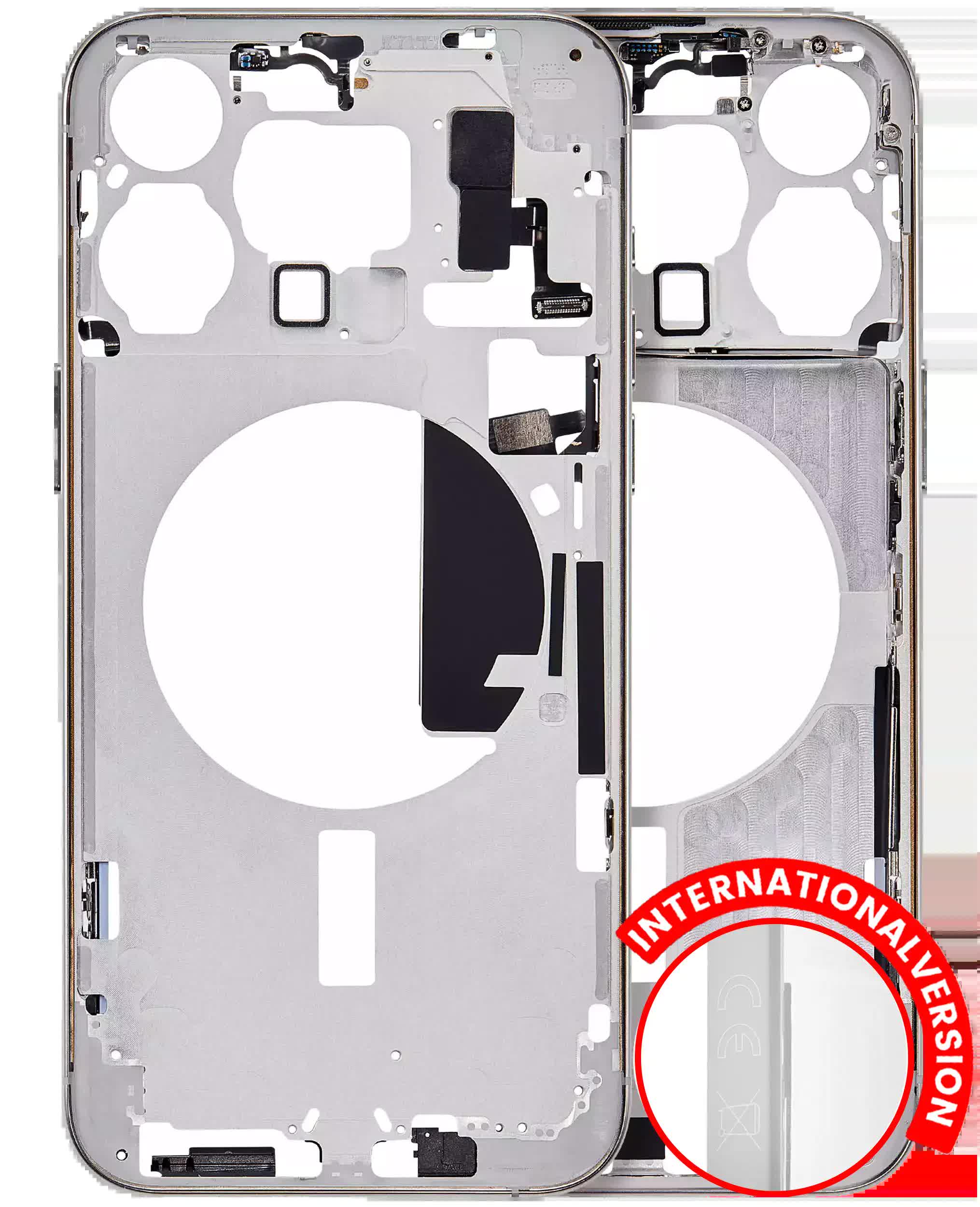 Mittelrahmen mit Kleinteilen für iPhone 15 Pro Max (EU / globale Version) (Aftermarket Plus) (White Titanium)