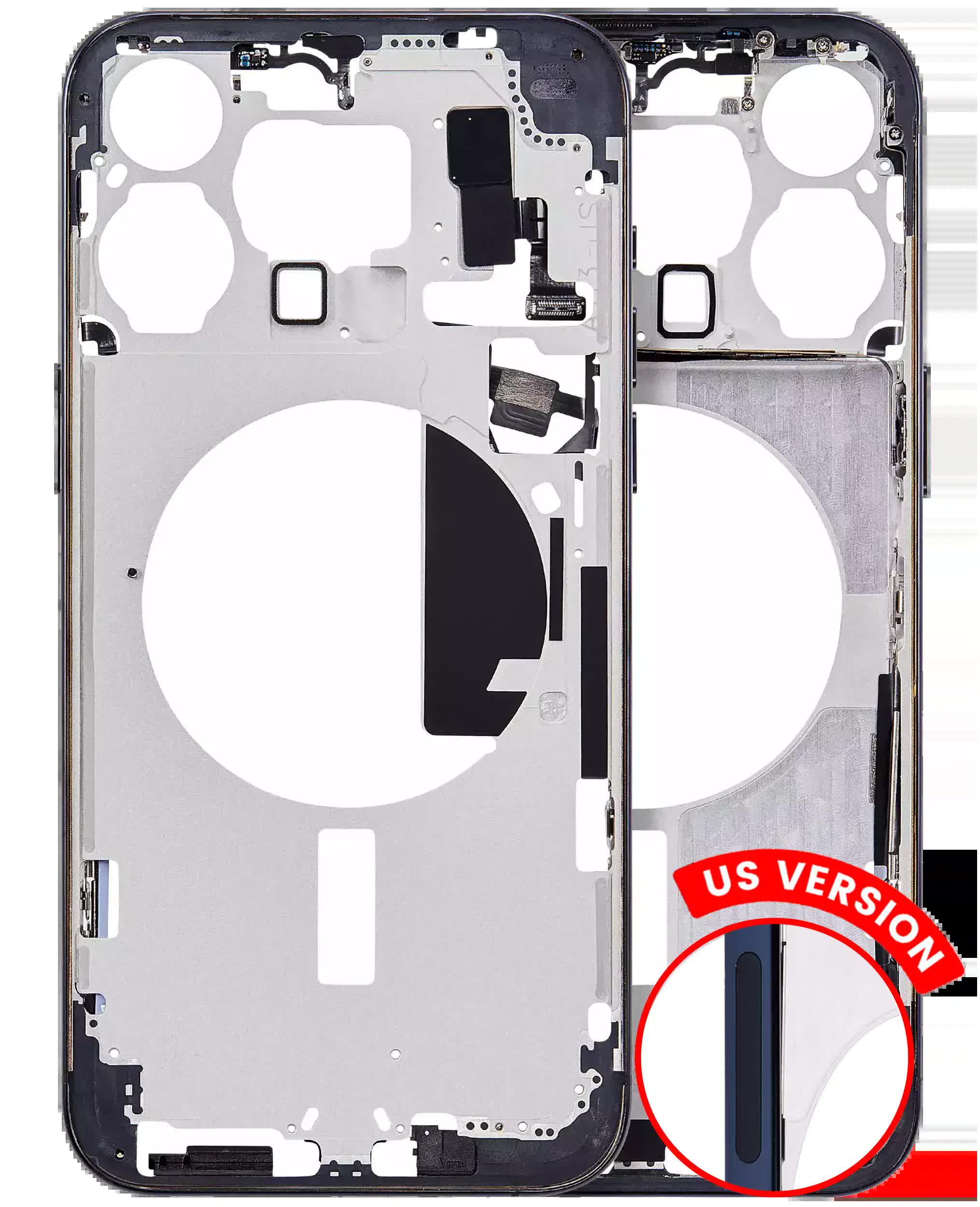 Mittelrahmen mit Kleinteilen für iPhone 15 Pro Max (US-Version) (Aftermarket Plus) (Blue Titanium)