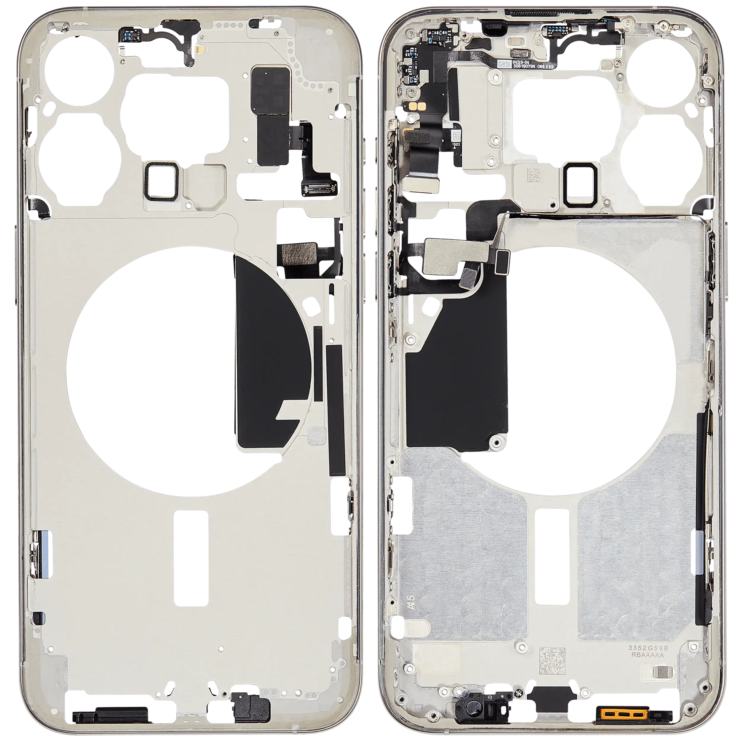 Mittelrahmen mit Kleinteilen für iPhone 15 Pro Max (US-Version) (Aftermarket Plus) (White Titanium) – Bild 2