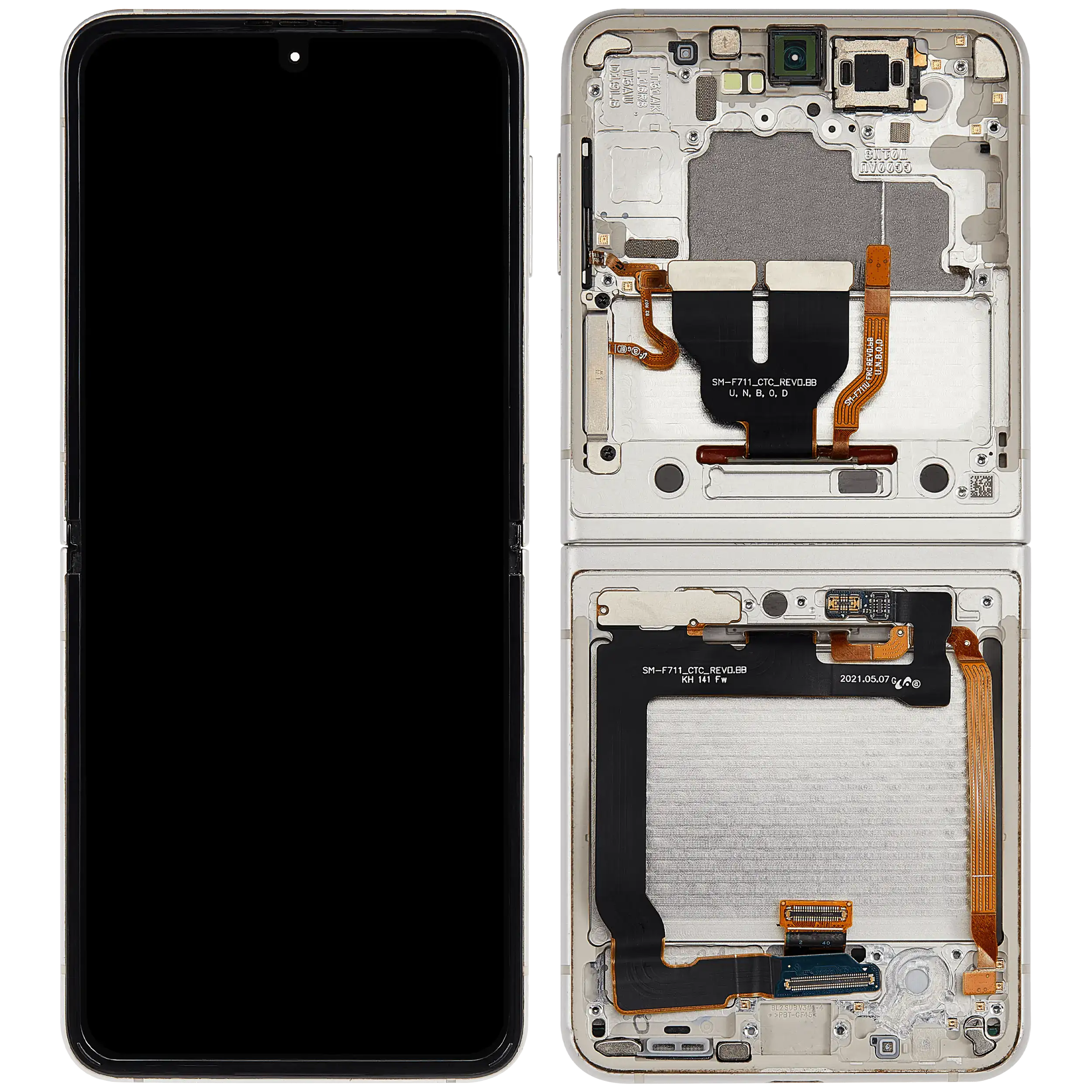 Inner OLED Display mit Rahmen für Samsung Galaxy Z Flip 3 5G (US & International) (professionell aufgearbeitet) (White (Weiß)) – Bild 2
