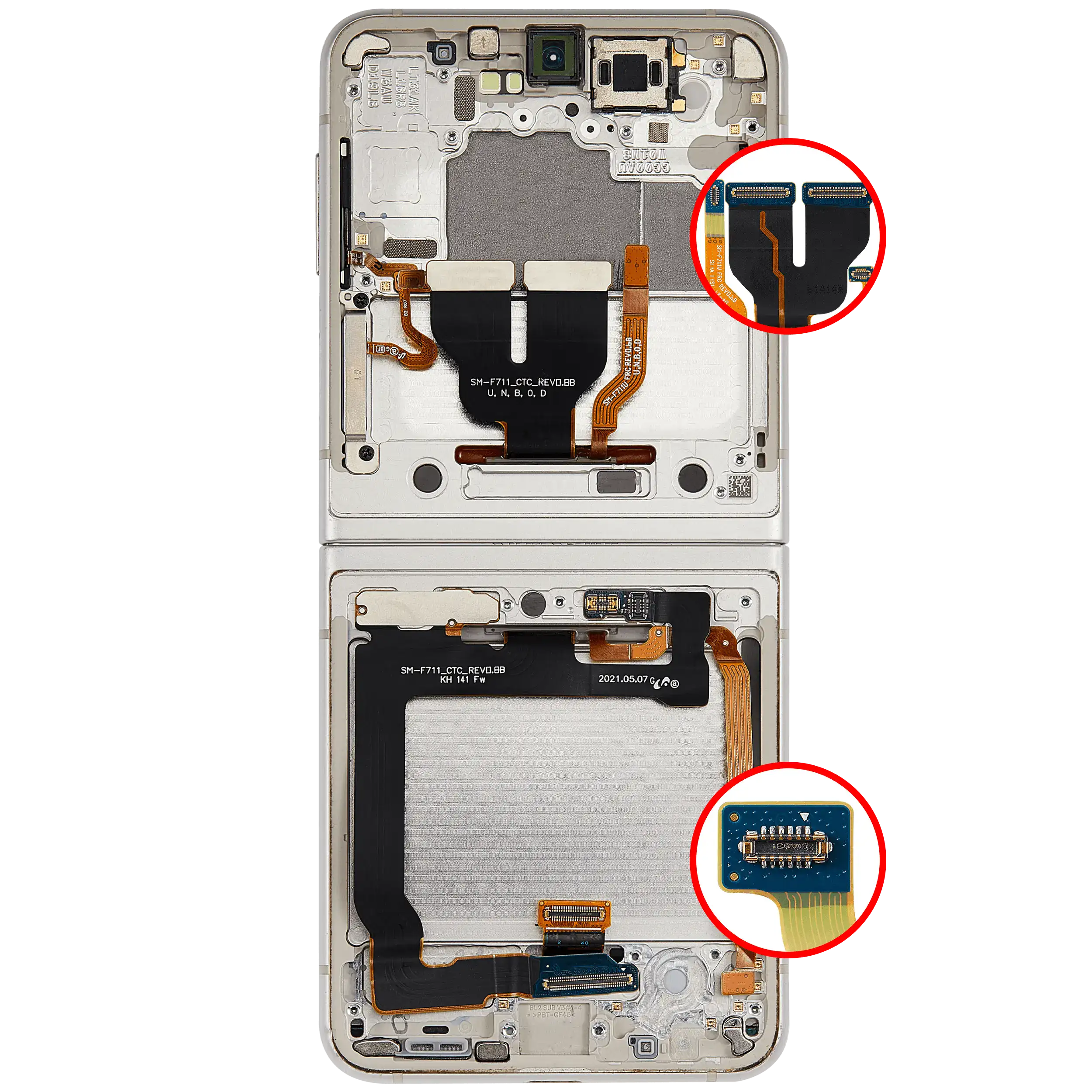 Inner OLED Display mit Rahmen für Samsung Galaxy Z Flip 3 5G (US & International) (professionell aufgearbeitet) (White (Weiß)) – Bild 4