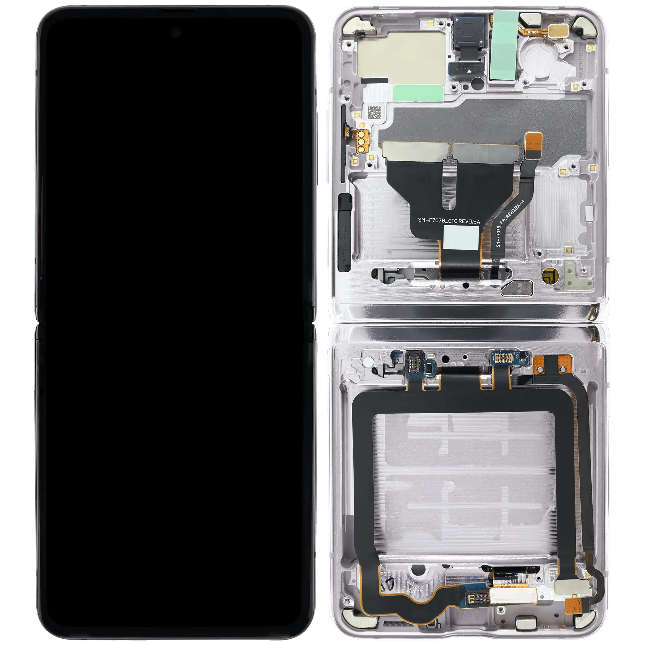 Inner OLED Display mit Rahmen für Samsung Galaxy Z Flip 5G (US & International Version) (professionell aufgearbeitet) (Mirror Purple) – Bild 2
