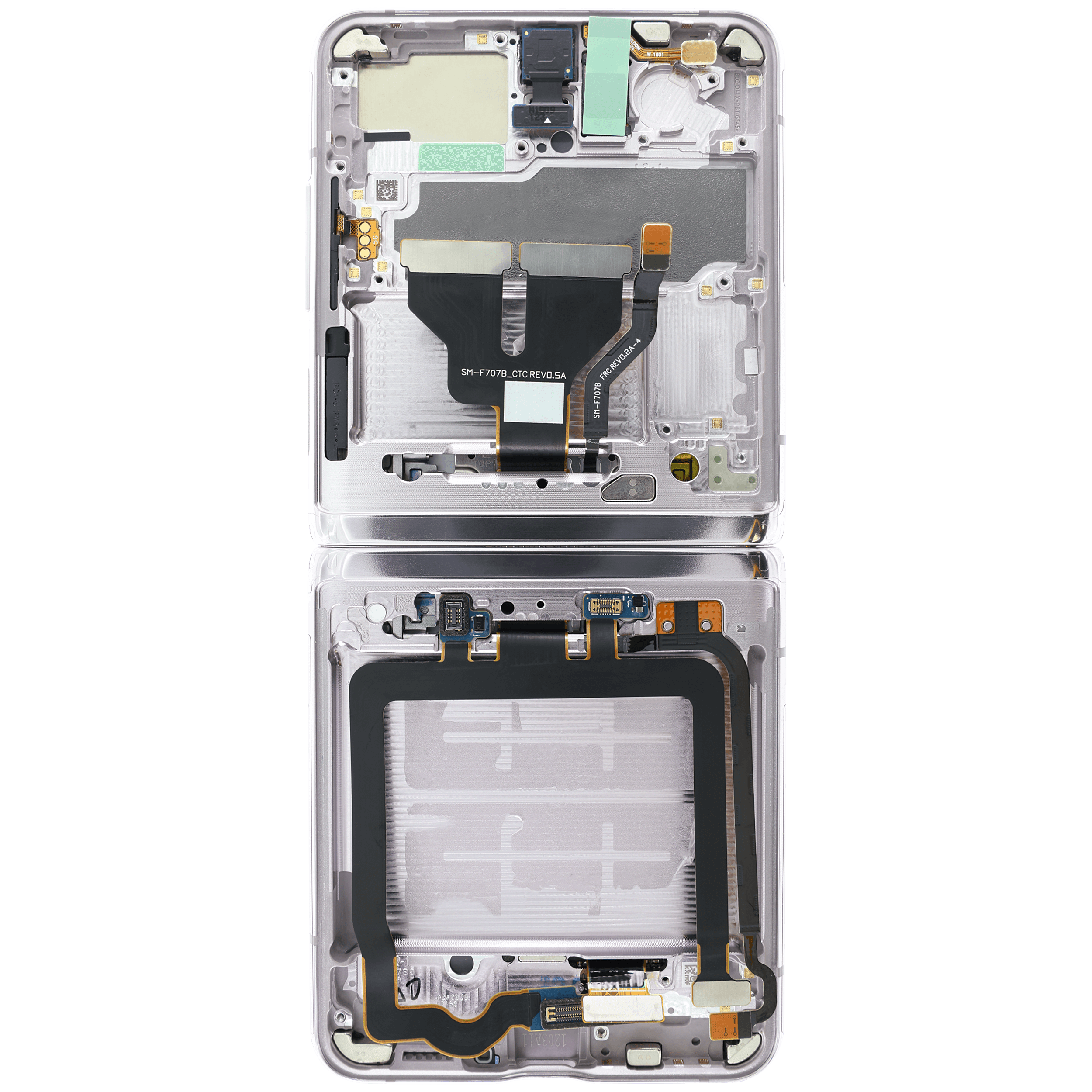 Inner OLED Display mit Rahmen für Samsung Galaxy Z Flip 5G (US & International Version) (professionell aufgearbeitet) (Mirror Purple) – Bild 4