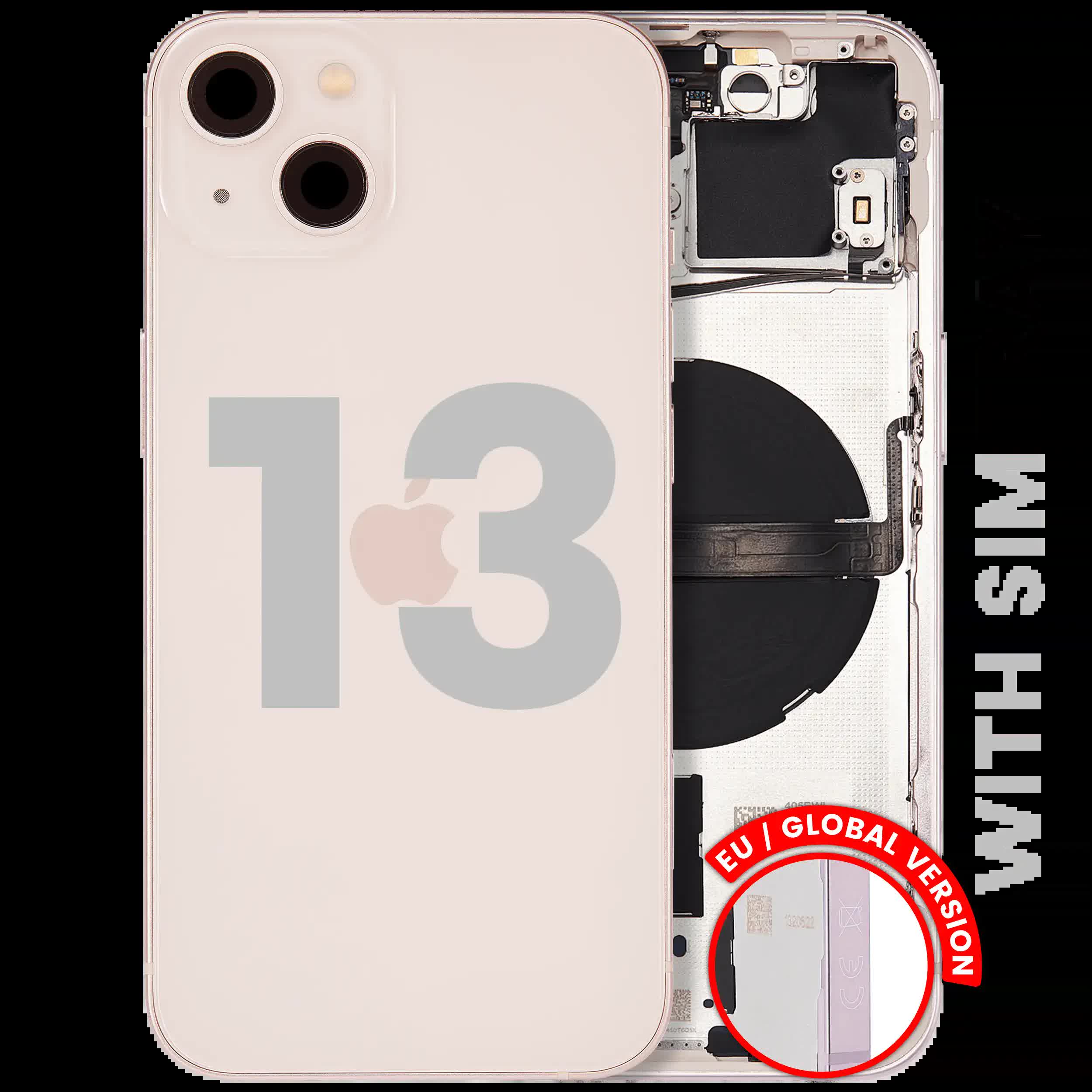 Rückgehäuse mit Kleinteilen für iPhone 13 (EU / globale Version) (ausgebautes Originalteil: Grade A) (Pink (Rosa))