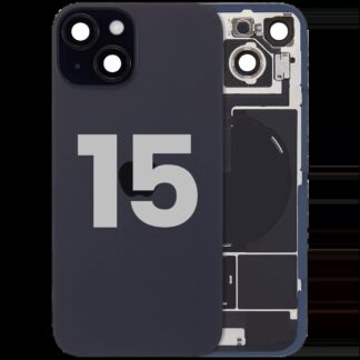 Rückglas mit MagSafe Magnet & NFC & Taschenlampen-Flexkabel für iPhone 15 (ausgebautes Originalteil: Grade B) (Black (Schwarz))