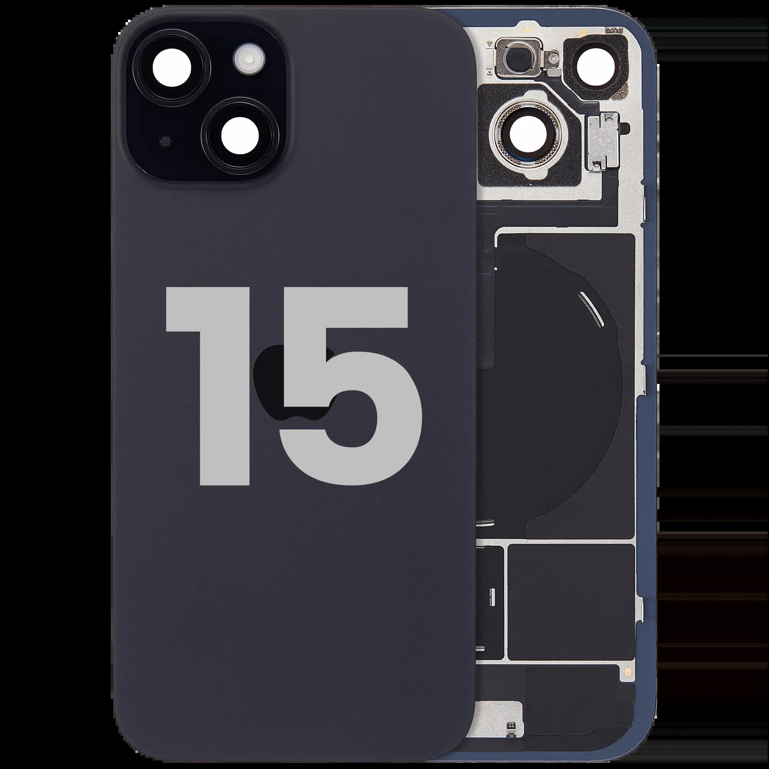 Rückglas mit MagSafe Magnet & NFC & Taschenlampen-Flexkabel für iPhone 15 (ausgebautes Originalteil: Grade B) (Black (Schwarz))