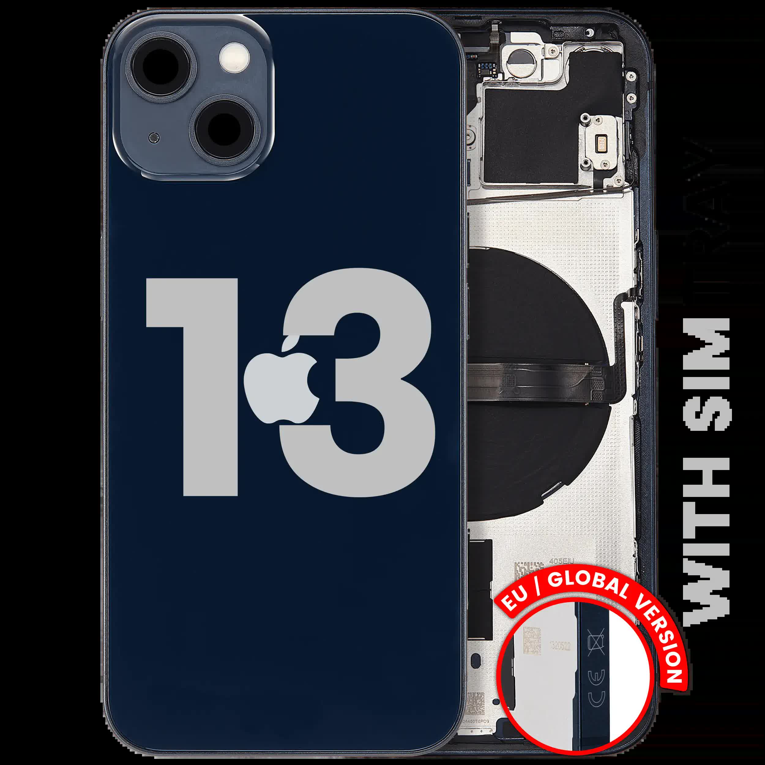 Rückgehäuse mit Kleinteilen für iPhone 13 (EU / globale Version) (ausgebautes Originalteil: Grade B) (Midnight)