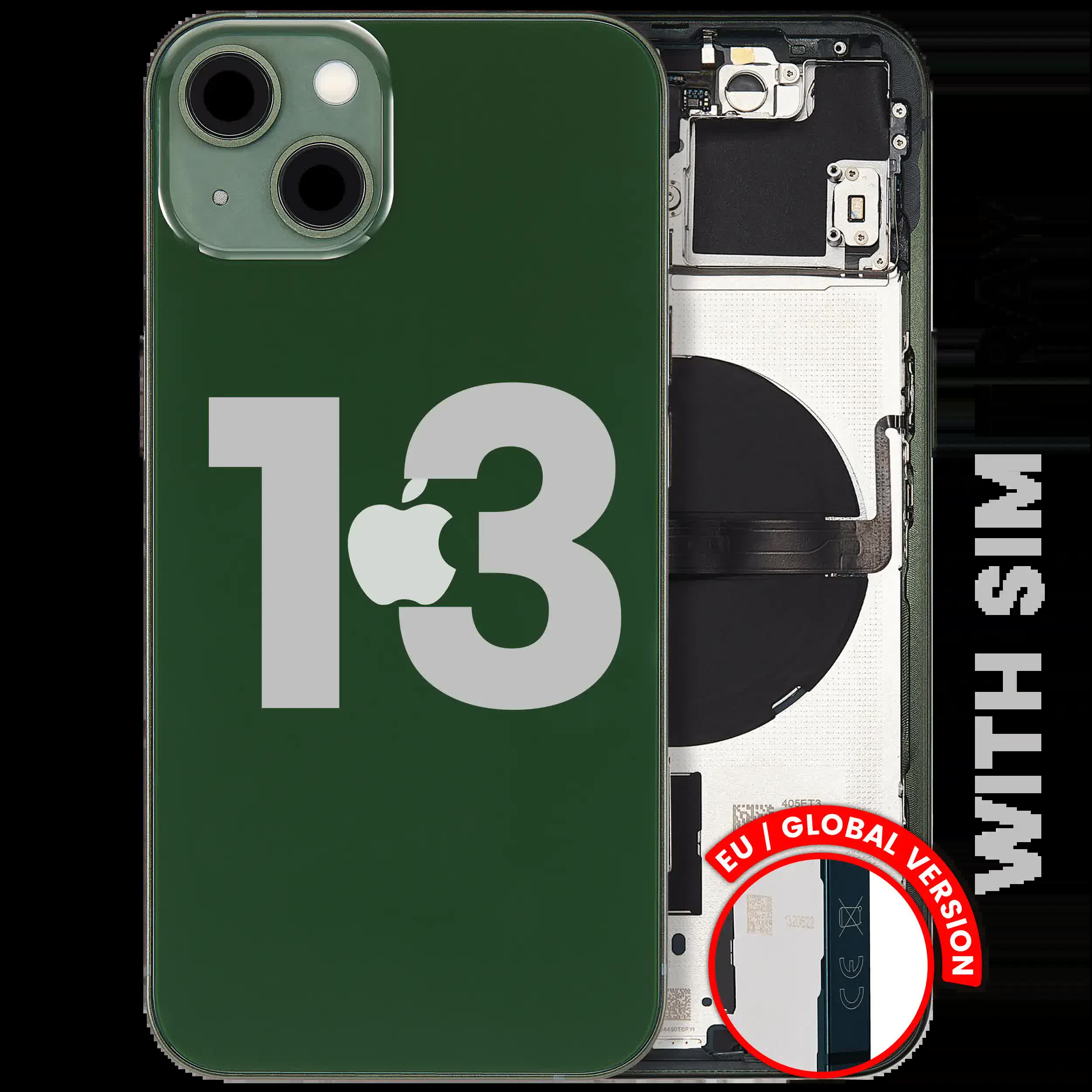 Rückgehäuse mit Kleinteilen für iPhone 13 (EU / globale Version) (ausgebautes Originalteil: Grade C) (Green (Grün))