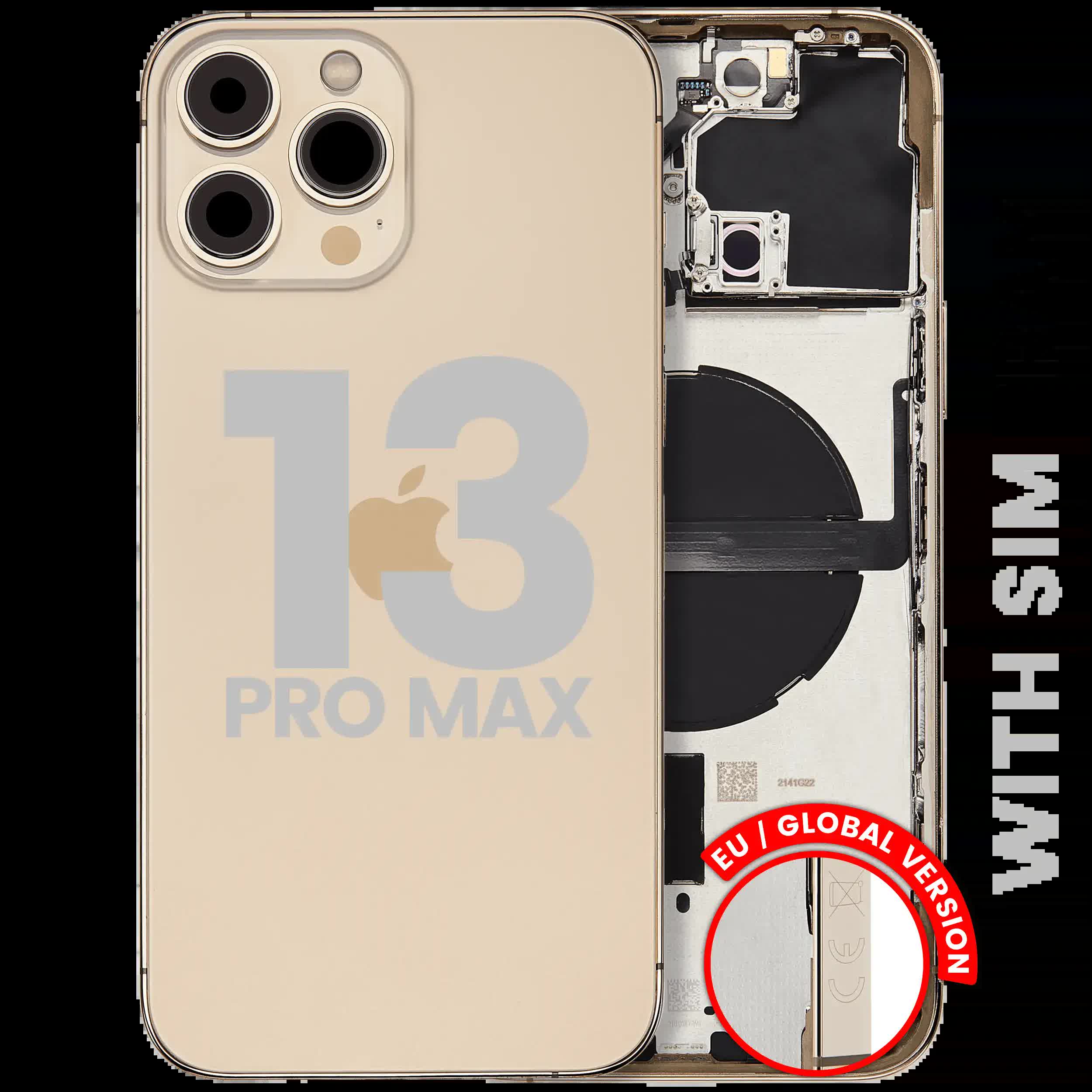 Rückgehäuse mit Kleinteilen für iPhone 13 Pro Max (EU / globale Version) (ausgebautes Originalteil: Grade B) (Gold)
