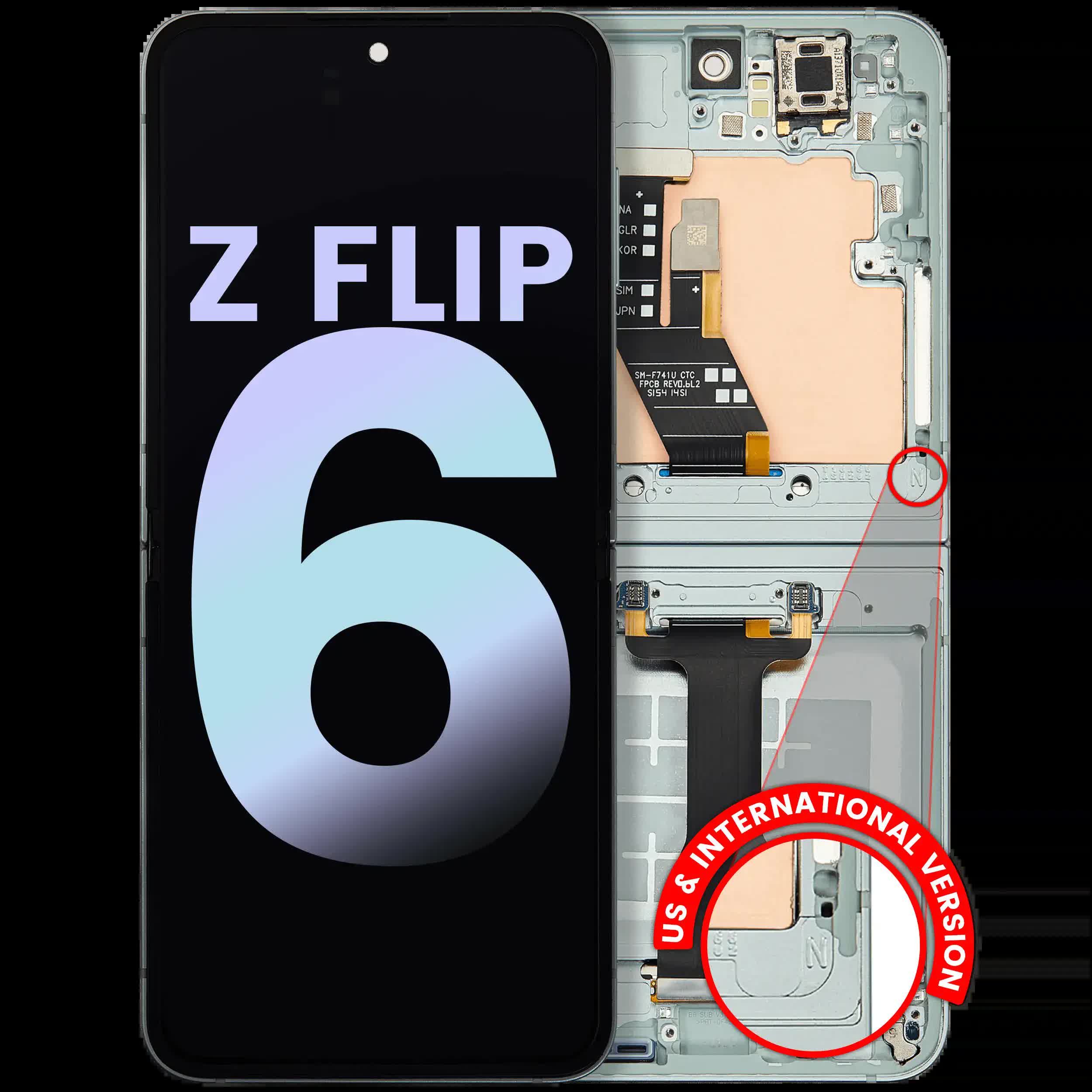 Inner OLED Display mit Rahmen für Samsung Galaxy Z Flip 6 5G (US & International) (Service Pack) (Mint)