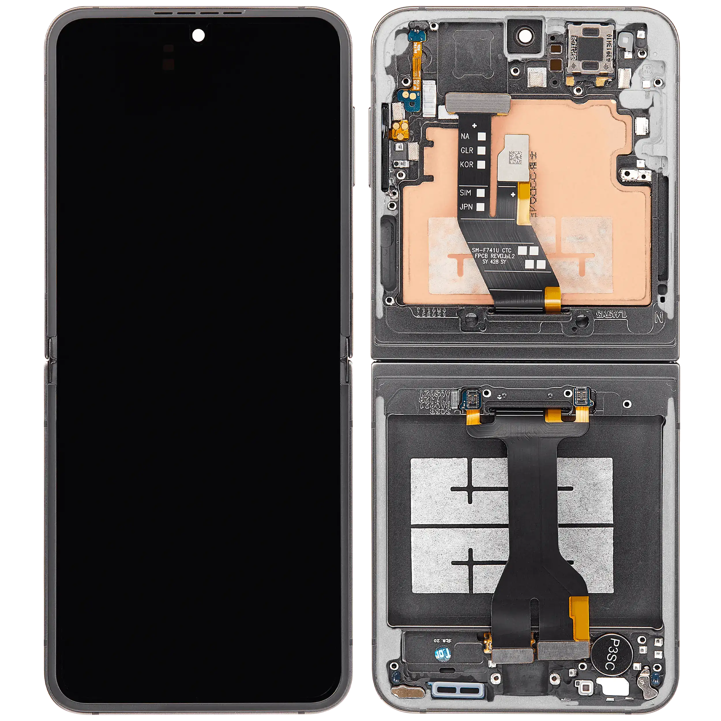 Inner OLED Display mit Rahmen für Samsung Galaxy Z Flip 6 5G (US & International) (Service Pack) (Silver Shadow) – Bild 2