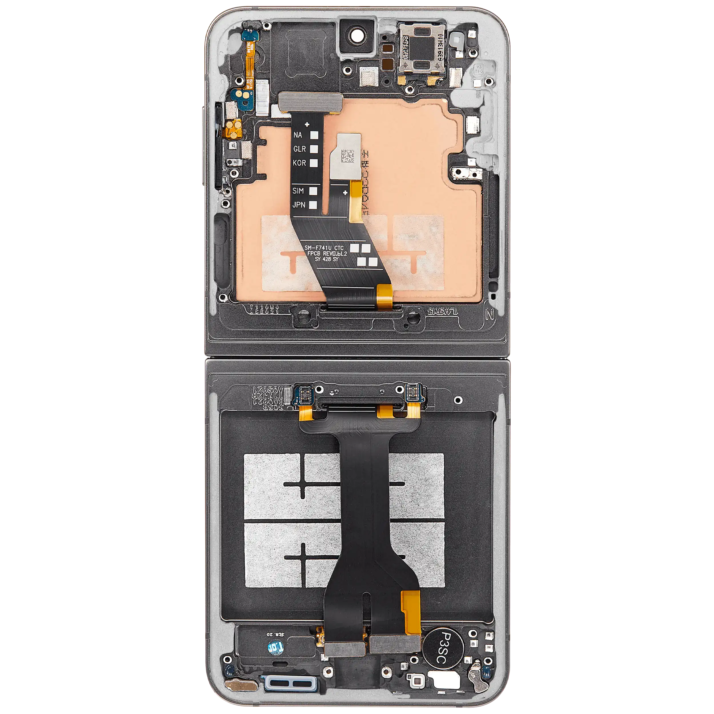Inner OLED Display mit Rahmen für Samsung Galaxy Z Flip 6 5G (US & International) (Service Pack) (Silver Shadow) – Bild 4
