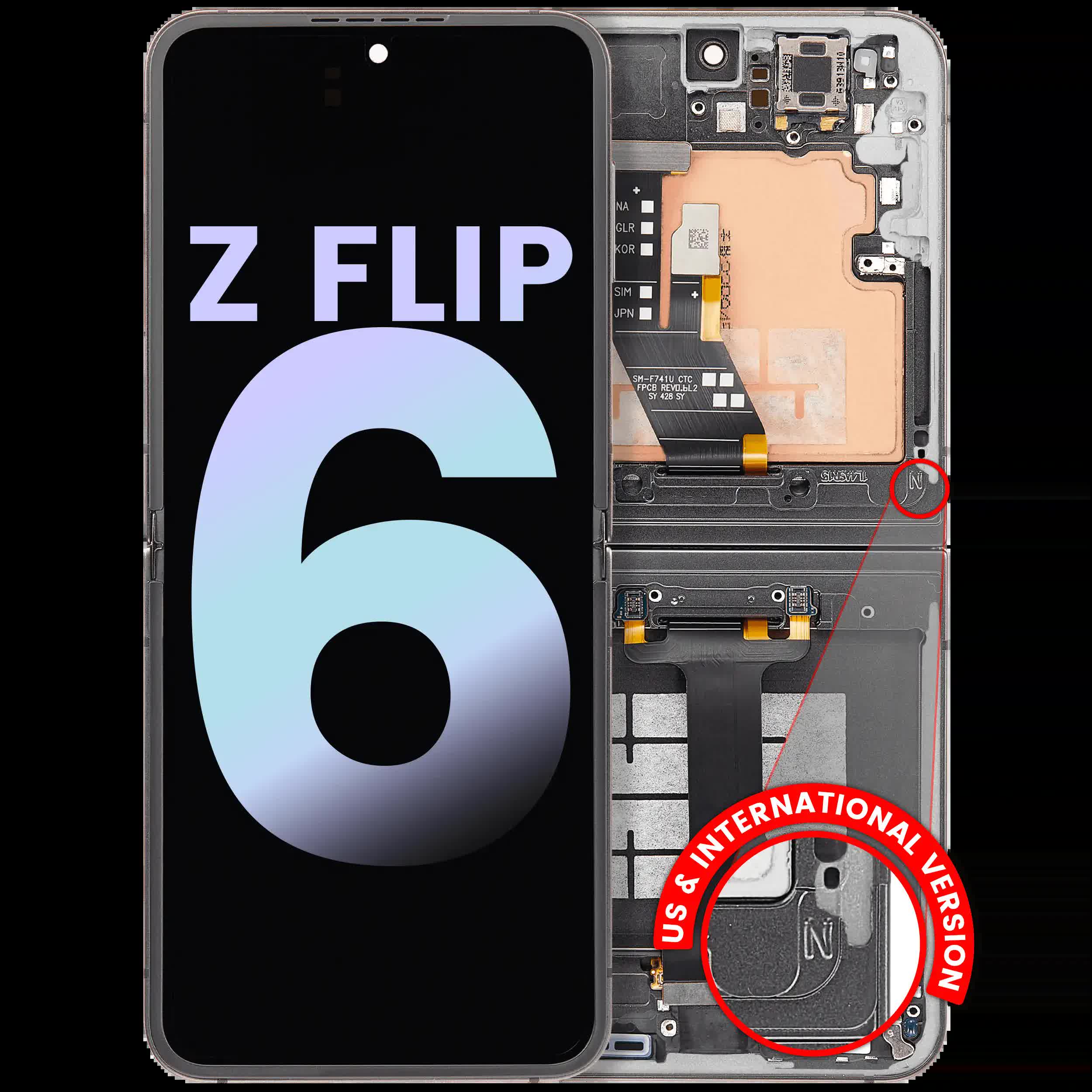 Inner OLED Display mit Rahmen für Samsung Galaxy Z Flip 6 5G (US & International) (Service Pack) (Silver Shadow)