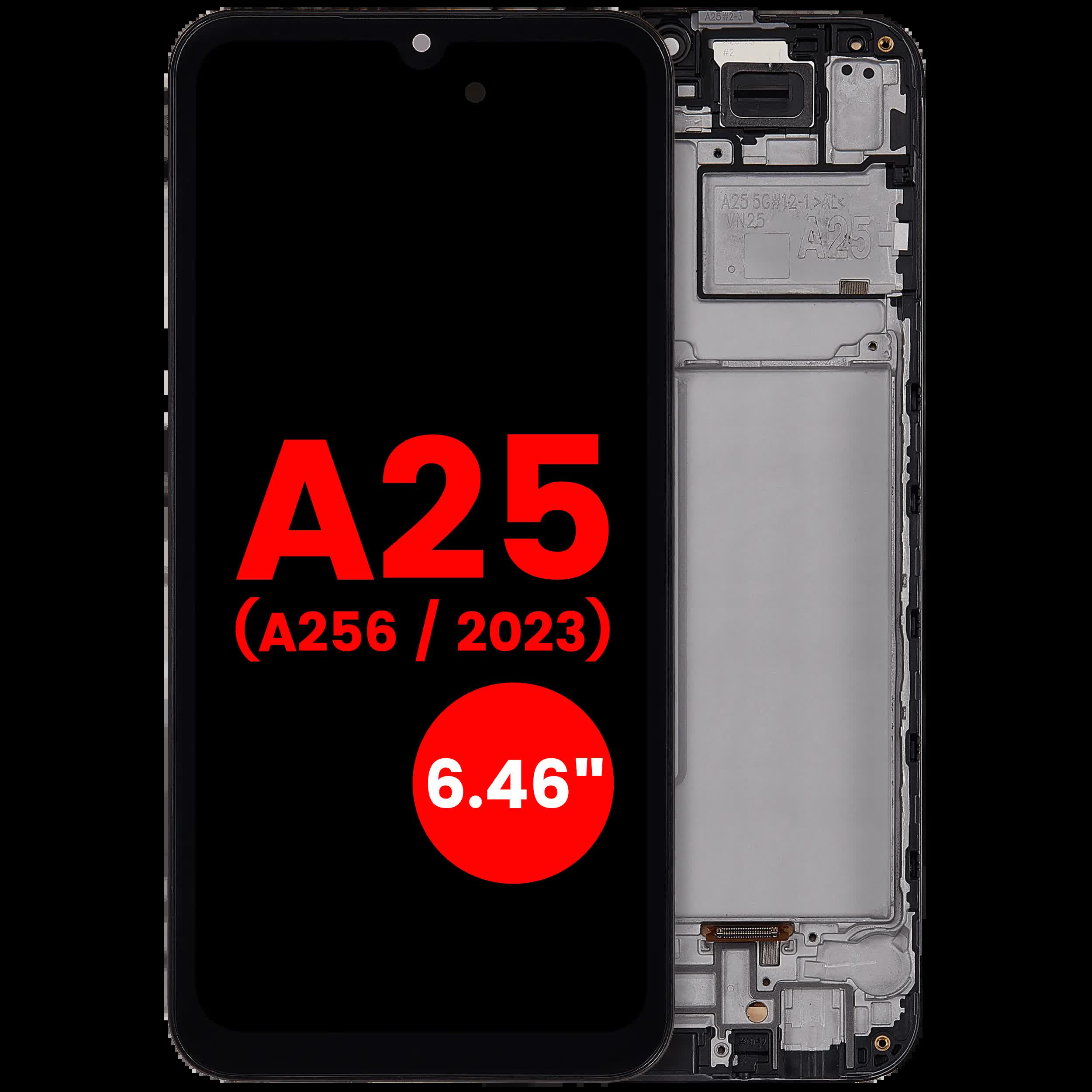 OLED Display mit Rahmen für Samsung Galaxy A25 5G (A256 / 2023) (6.46")(Aftermarket Plus)