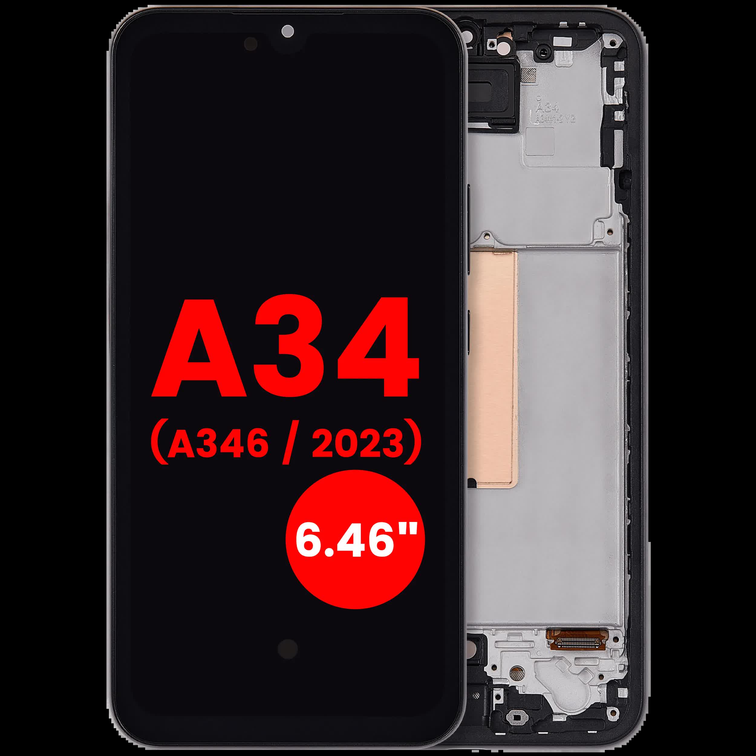 OLED Display mit Rahmen für Samsung Galaxy A34 5G (A346 / 2023) (6.46") (Aftermarket Plus) (Graphite)