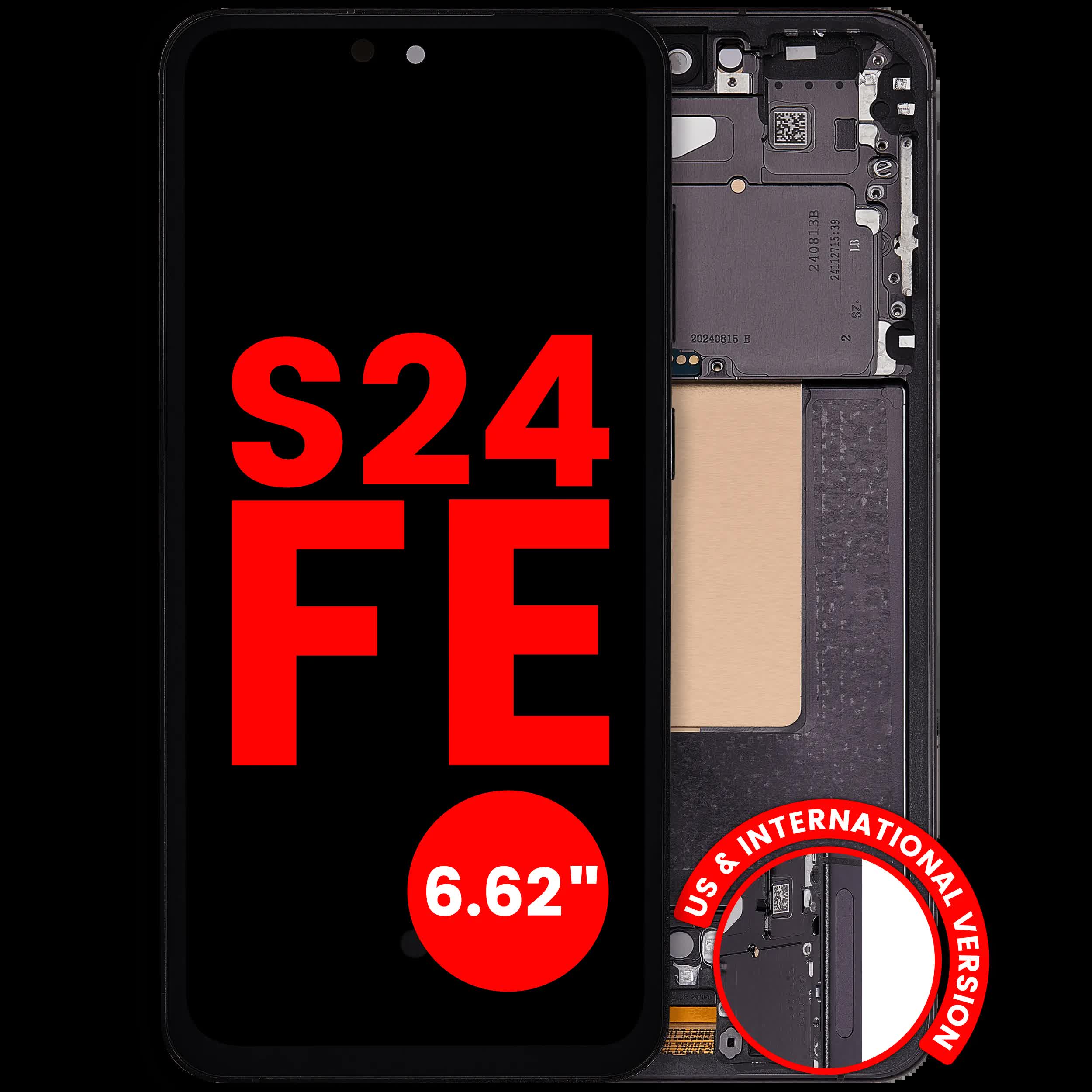 OLED Display mit Rahmen für Samsung Galaxy S24 FE 5G (US & International Version) (6.62") (Aftermarket Plus) (Graphite)
