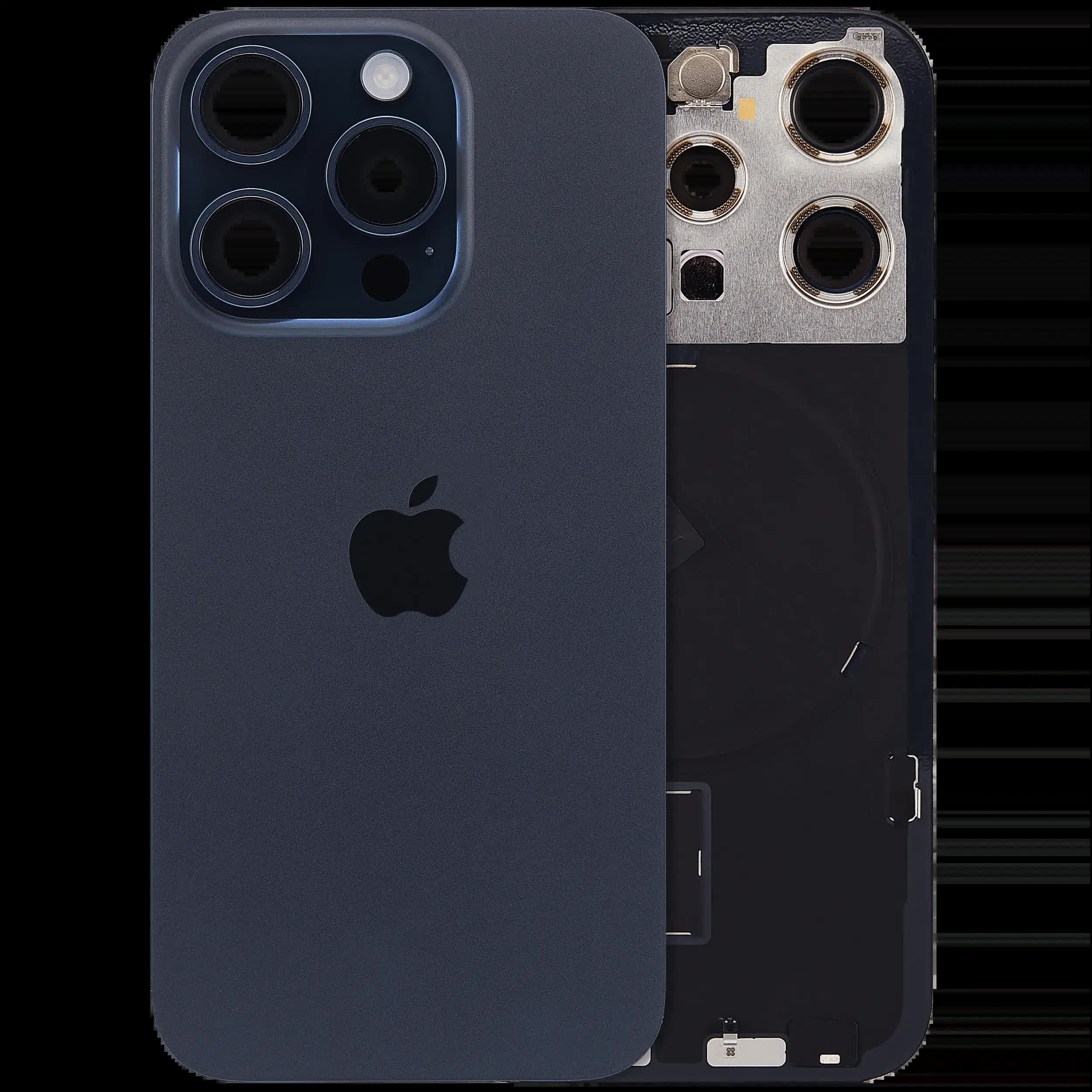 Rückglas mit MagSafe Magnet & NFC & Taschenlampen-Flexkabel für IPhone 15 Pro (Original) (Blue Titanium)