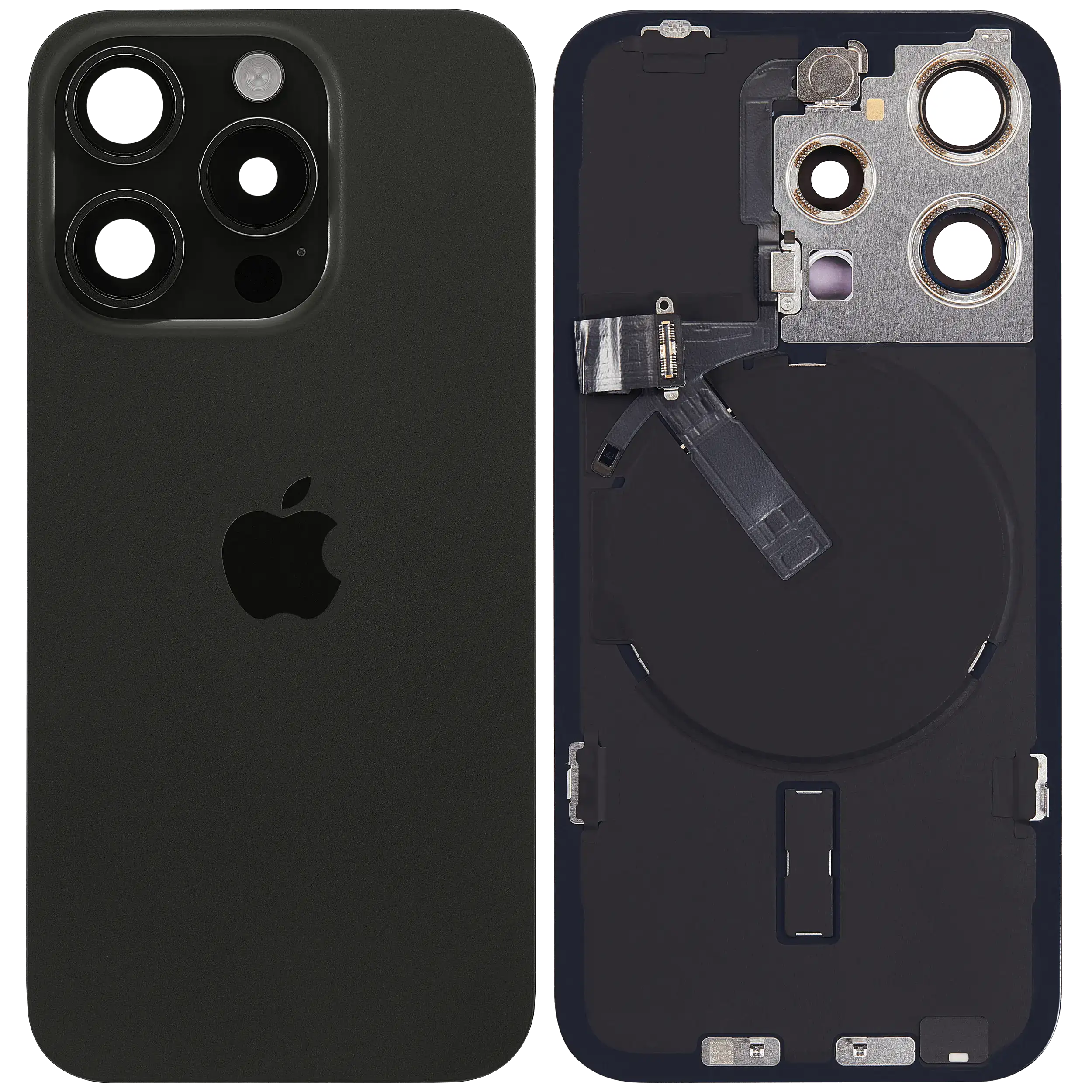 Rückglas mit MagSafe Magnet & NFC & Taschenlampen-Flexkabel für IPhone 15 Pro (Original) (Black Titanium) – Bild 2