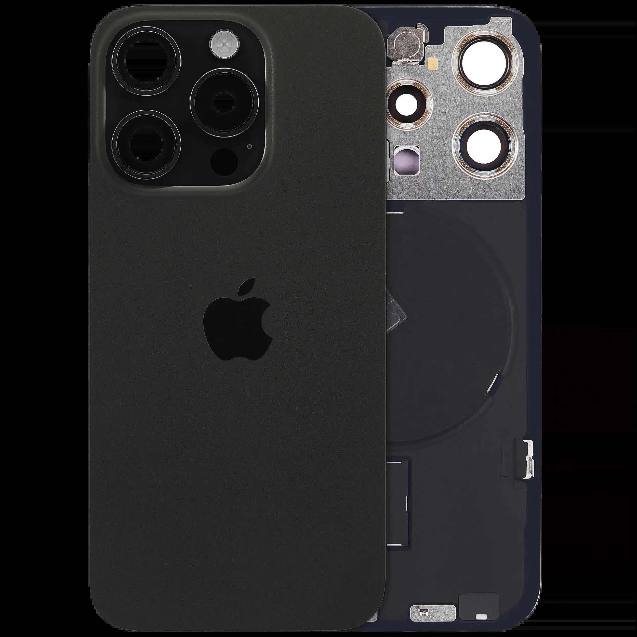 Rückglas mit MagSafe Magnet & NFC & Taschenlampen-Flexkabel für IPhone 15 Pro (Original) (Black Titanium)