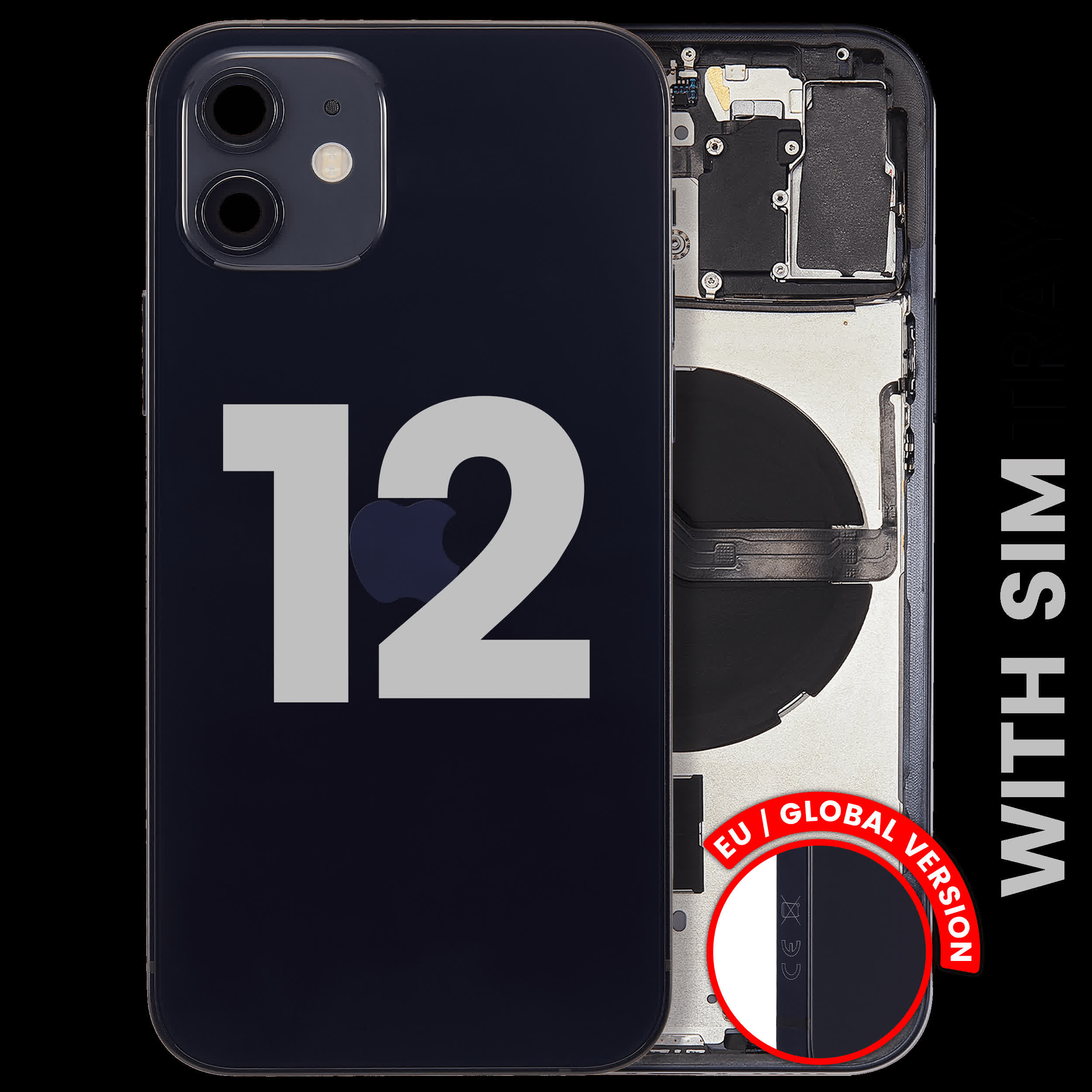 Rückgehäuse mit Kleinteilen für iPhone 12 (EU / globale Version) (ausgebautes Originalteil: Grade C) (Black (Schwarz))