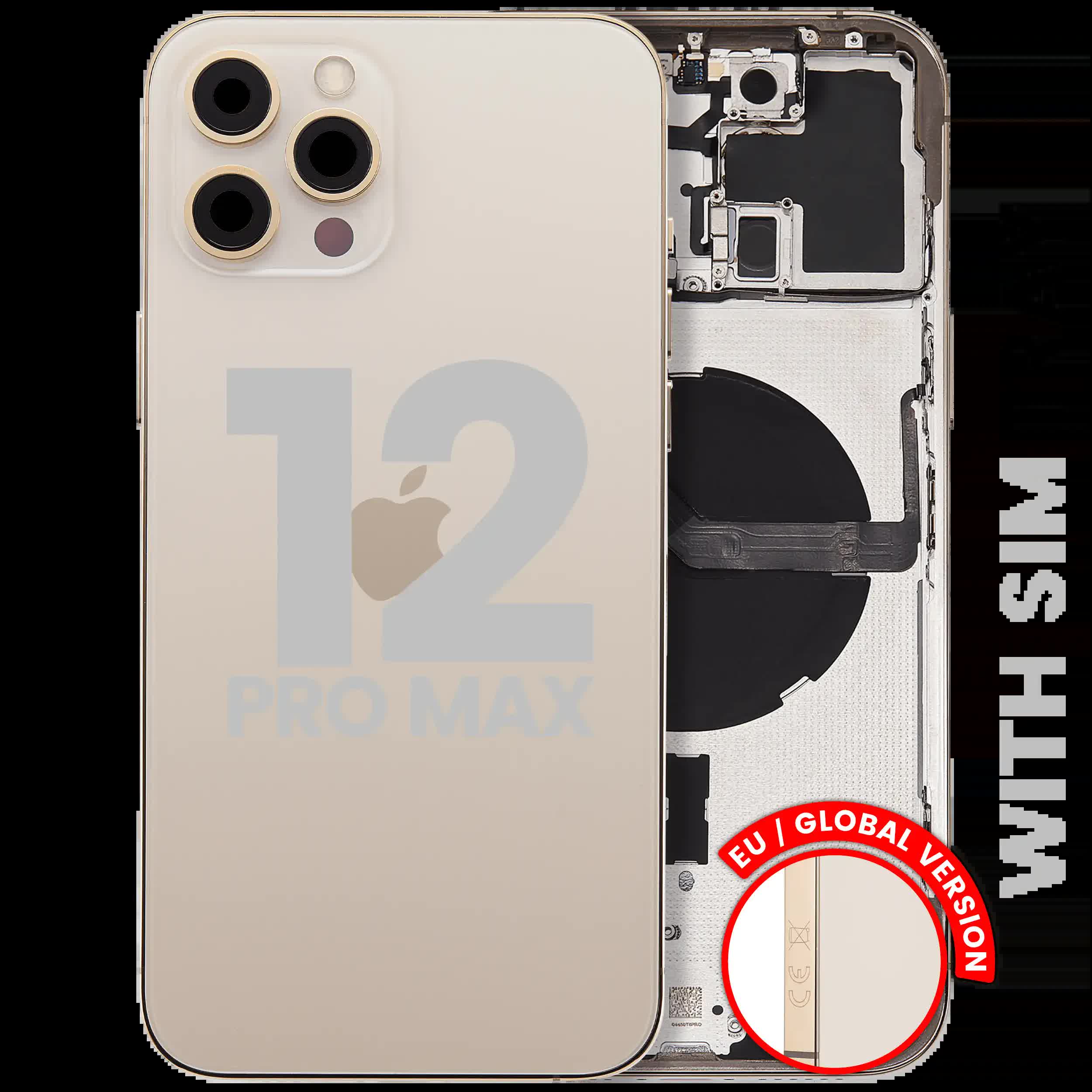 Rückgehäuse mit Kleinteilen für iPhone 12 Pro Max (EU / globale Version) (ausgebautes Originalteil: Grade C) (Gold)
