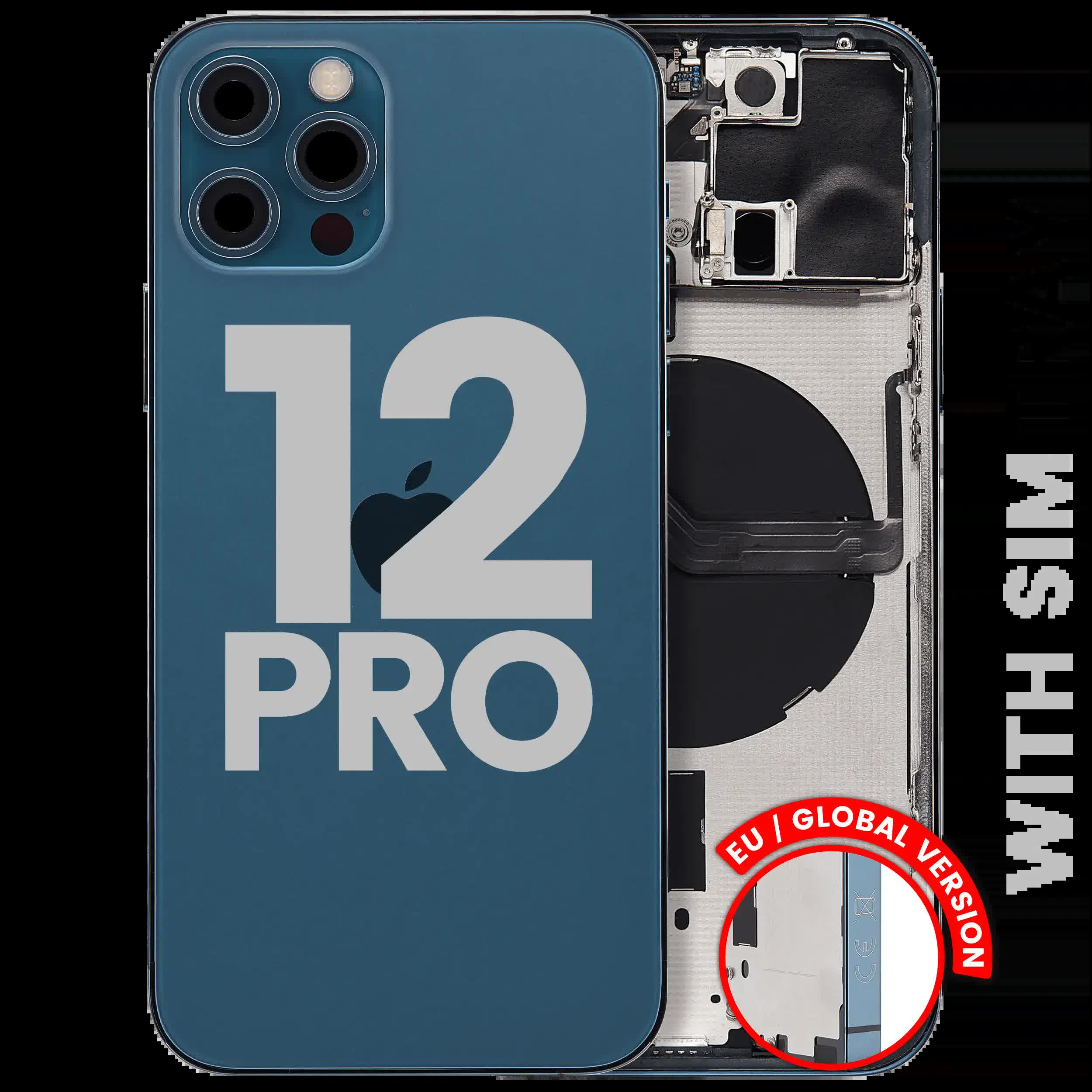 Rückgehäuse mit Kleinteilen für iPhone 12 Pro (EU / globale Version) (ausgebautes Originalteil: Grade C) (Pacific Blue)