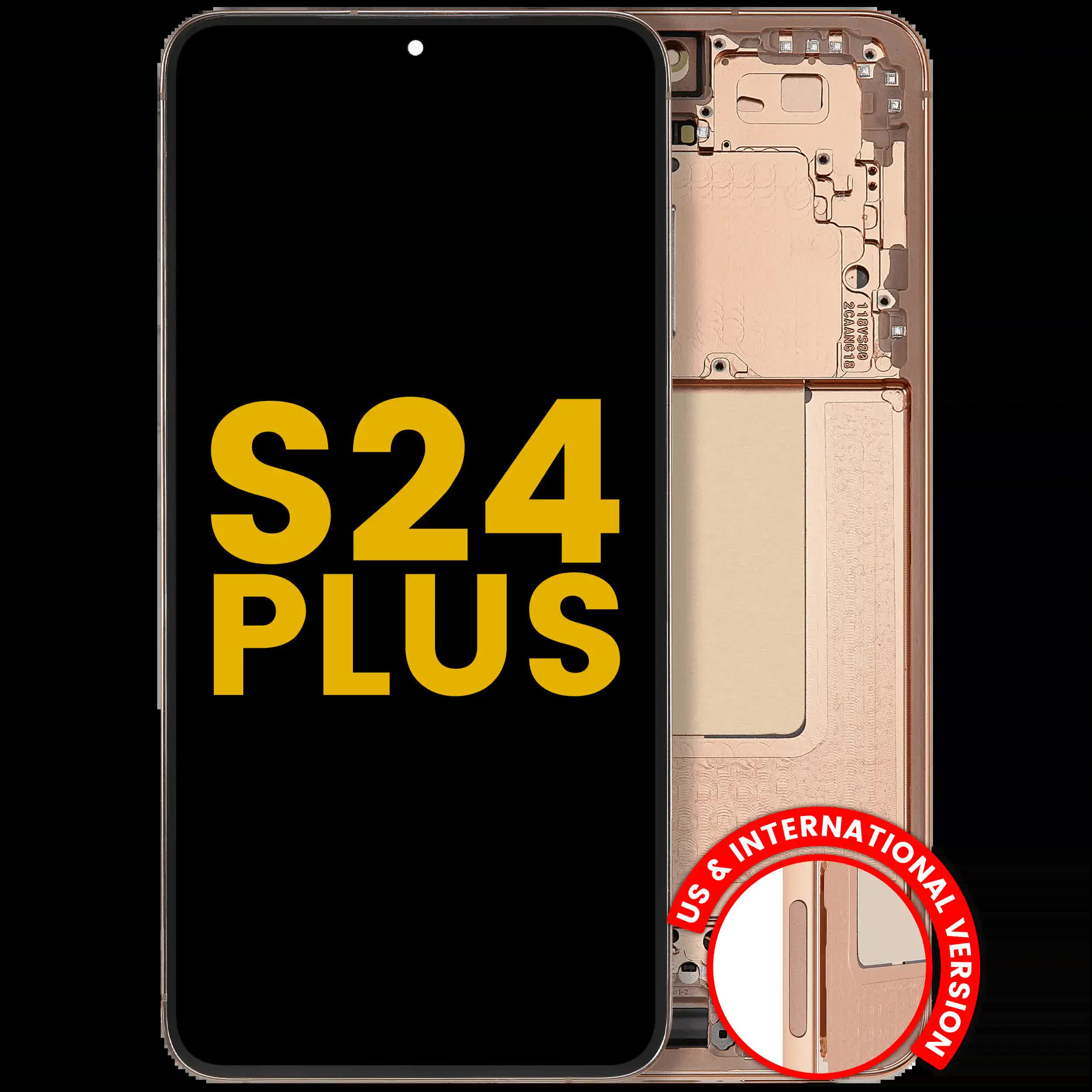 OLED Display mit Rahmen für Samsung Galaxy S24 Plus 5G (US & International Version) (professionell aufgearbeitet) (Sandstone Orange)