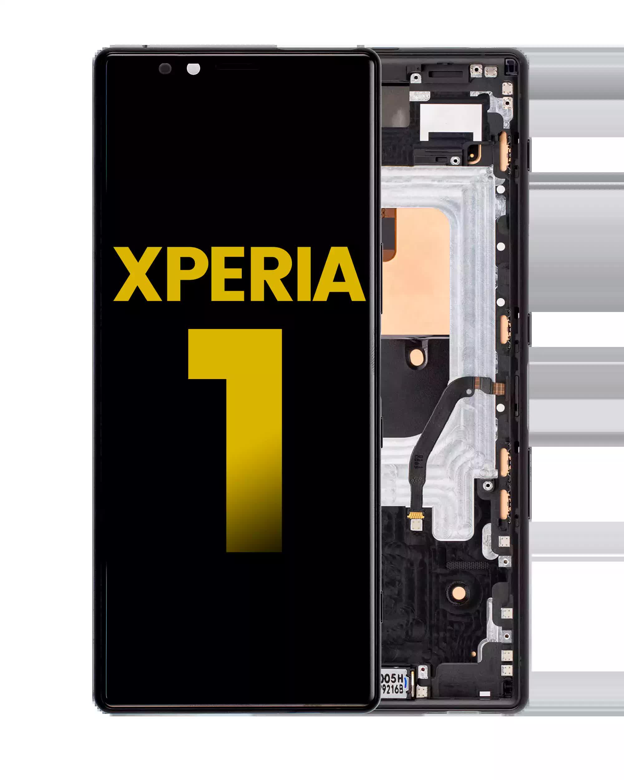 LCD Display mit Rahmen für Sony Xperia 1 (professionell aufgearbeitet) (Black (Schwarz))