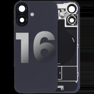 Rückglas mit MagSafe Magnet & NFC & Taschenlampen-Flexkabel für iPhone 16 (ausgebautes Originalteil: Grade B) (Black (Schwarz))