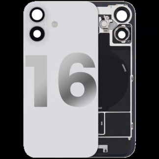 Rückglas mit MagSafe Magnet & NFC & Taschenlampen-Flexkabel für iPhone 16 (ausgebautes Originalteil: Grade B) (White (Weiß))
