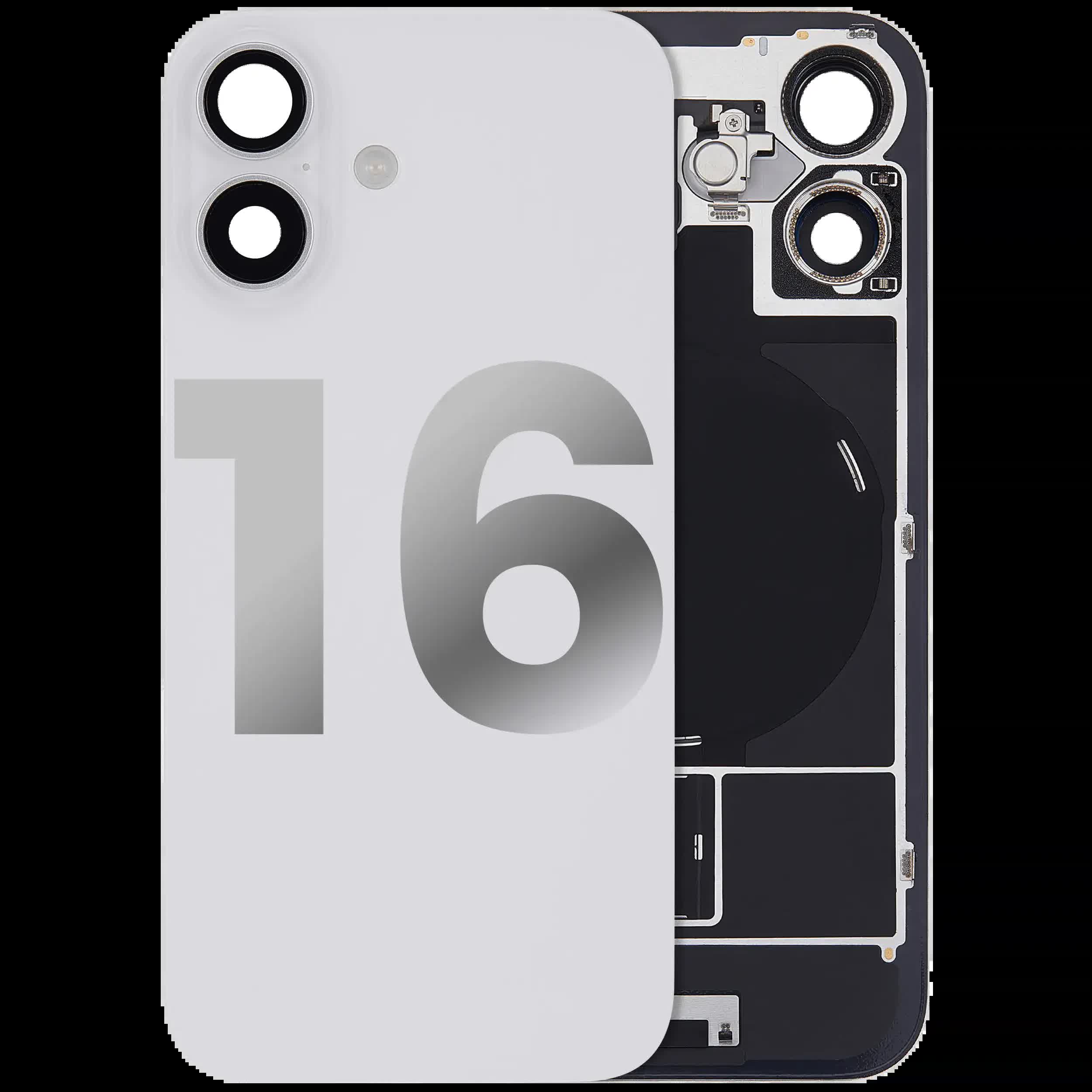 Rückglas mit MagSafe Magnet & NFC & Taschenlampen-Flexkabel für iPhone 16 (ausgebautes Originalteil: Grade B) (White (Weiß))
