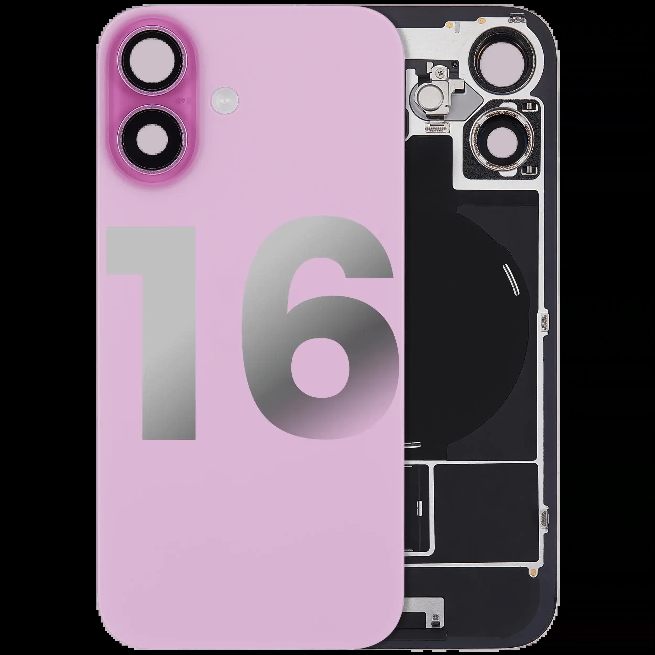 Rückglas mit MagSafe Magnet & NFC & Taschenlampen-Flexkabel für iPhone 16 (ausgebautes Originalteil: Grade B) (Pink (Rosa))