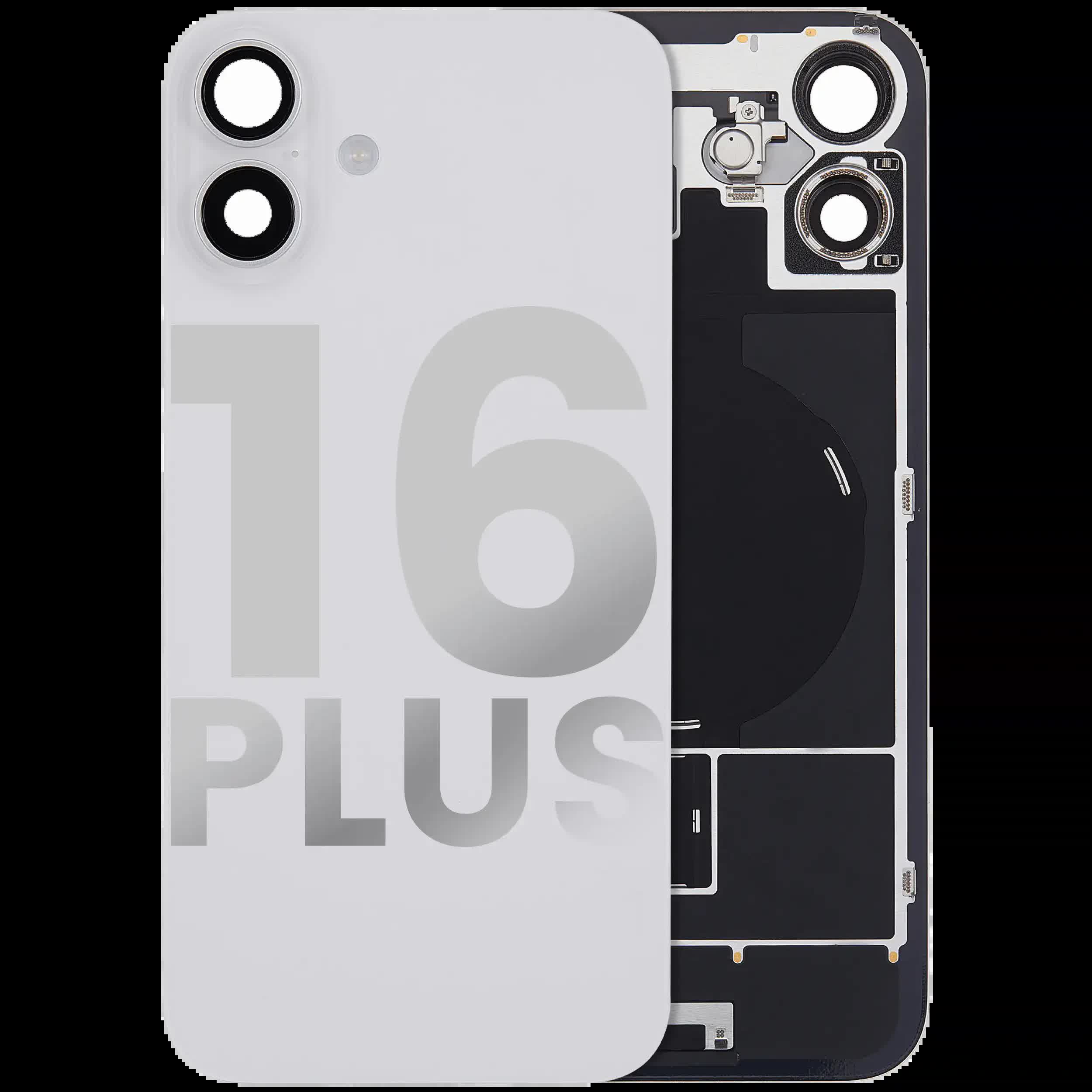 Rückglas mit MagSafe Magnet & NFC & Taschenlampen-Flexkabel für iPhone 16 Plus (ausgebautes Originalteil: Grade B) (White (Weiß))
