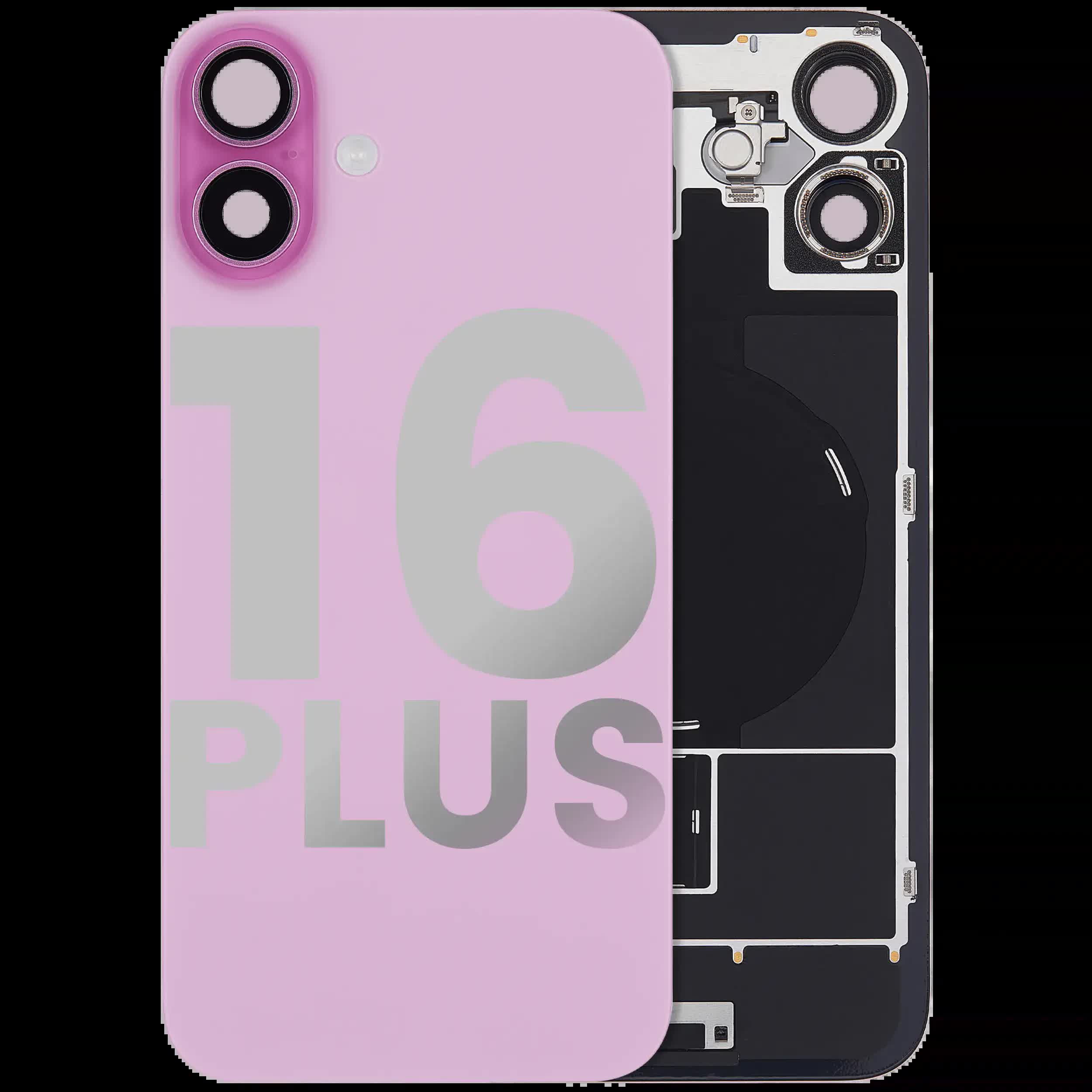 Rückglas mit MagSafe Magnet & NFC & Taschenlampen-Flexkabel für iPhone 16 Plus (ausgebautes Originalteil: Grade B) (Pink (Rosa))