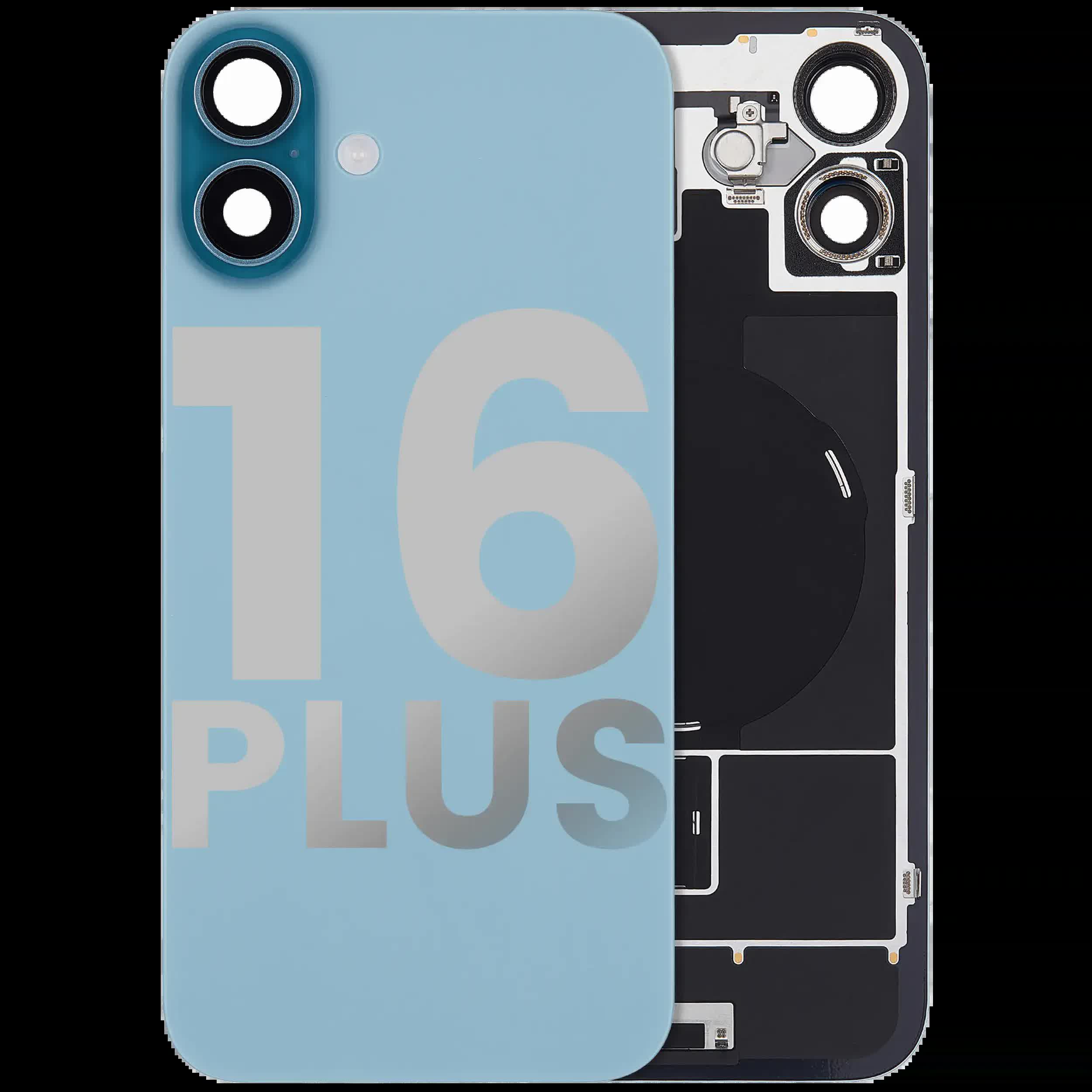 Rückglas mit MagSafe Magnet & NFC & Taschenlampen-Flexkabel für iPhone 16 Plus (ausgebautes Originalteil: Grade B) (Teal)