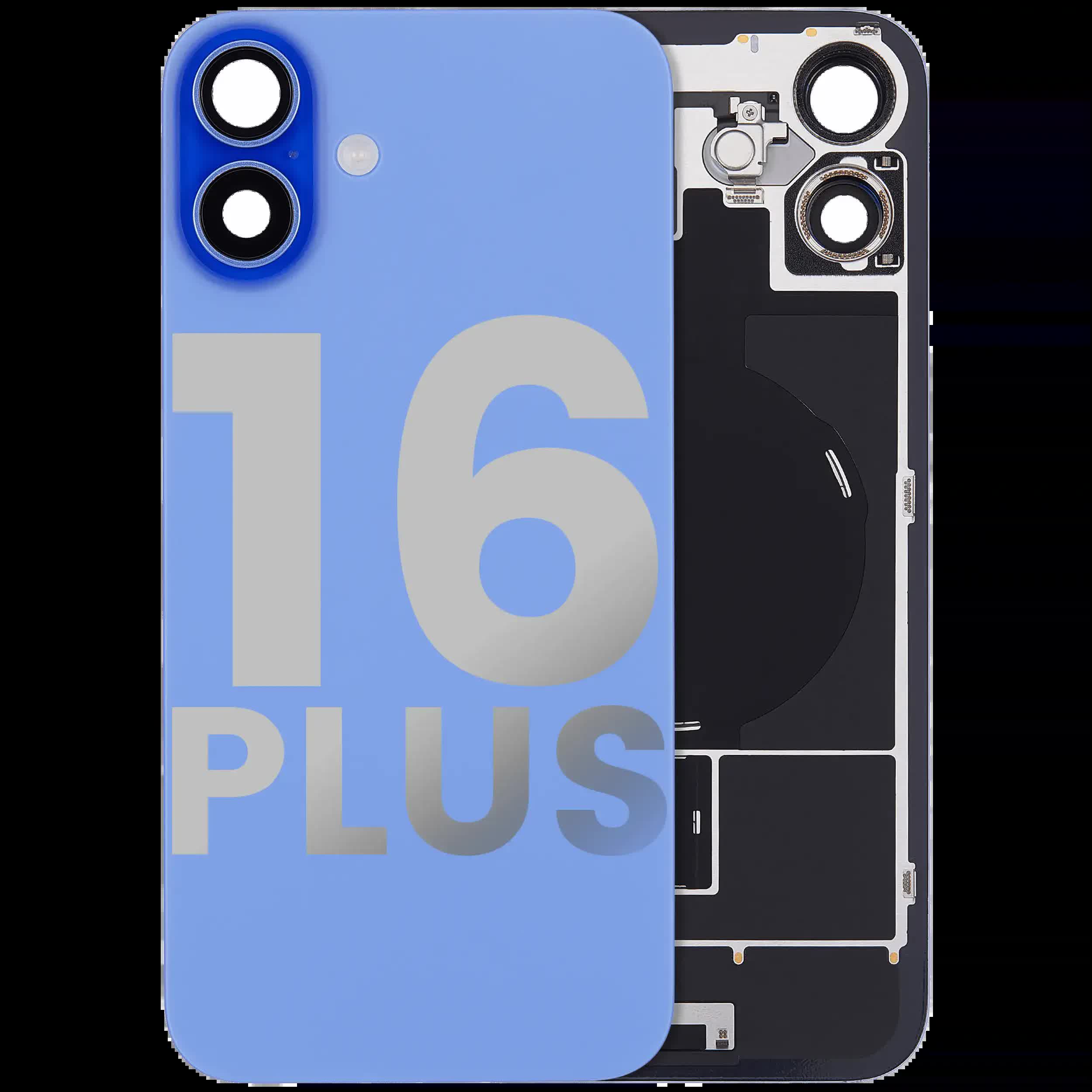 Rückglas mit MagSafe Magnet & NFC & Taschenlampen-Flexkabel für iPhone 16 Plus (ausgebautes Originalteil: Grade B) (Ultramarine)